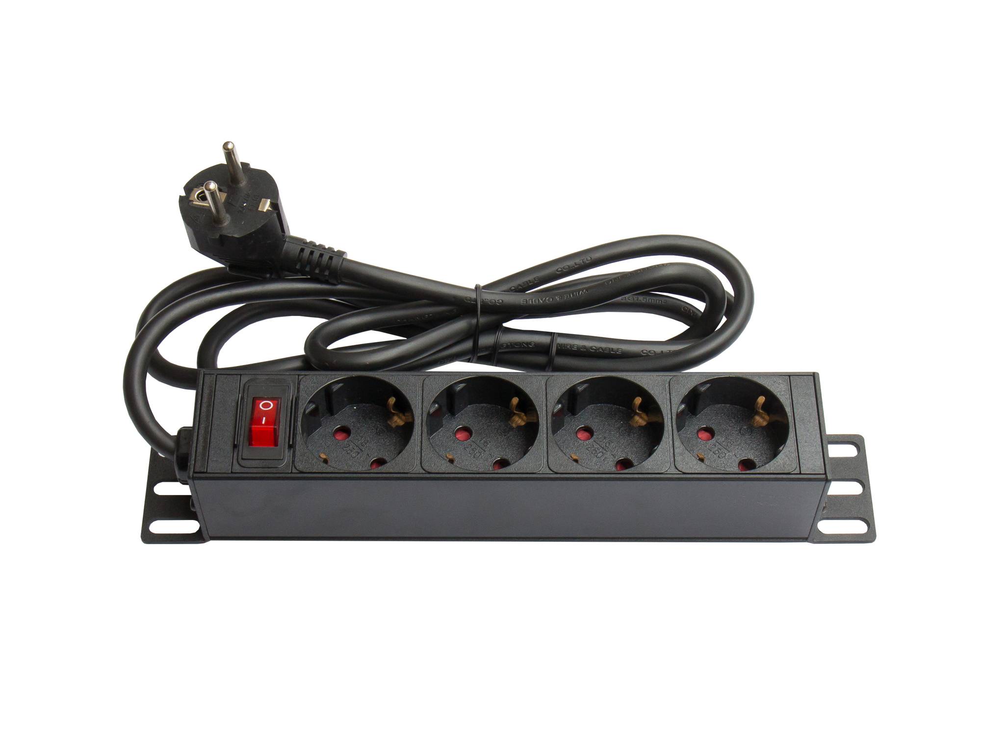 Kabelmeister® 10" Steckdosenleiste, 1HE, Schutzkontakt-Stecker an 4x Schutzkontakt-Buchse, mit Schalter,schwarz