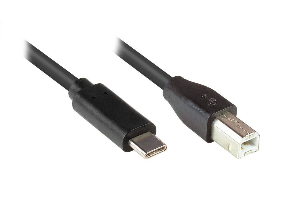 Kabelmeister® Anschlusskabel USB 2.0, USB-C™ Stecker an USB 2.0 B Stecker, CU, schwarz, 5m