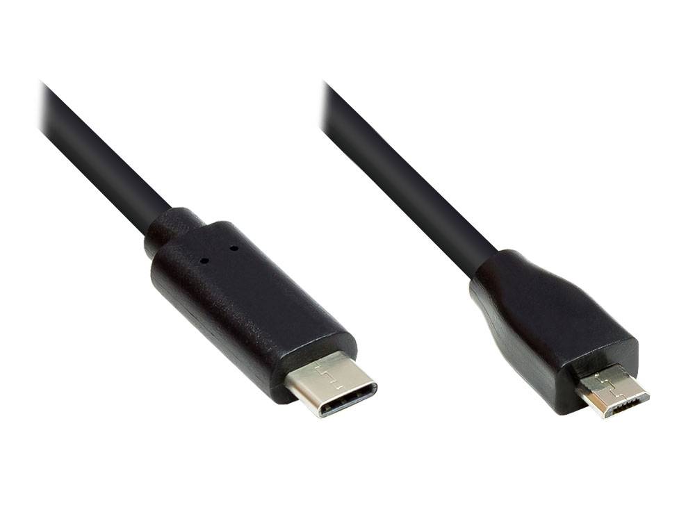 Kabelmeister® Anschlusskabel USB 2.0, USB-C™ Stecker an USB 2.0 Micro B Stecker, CU, schwarz, 5m