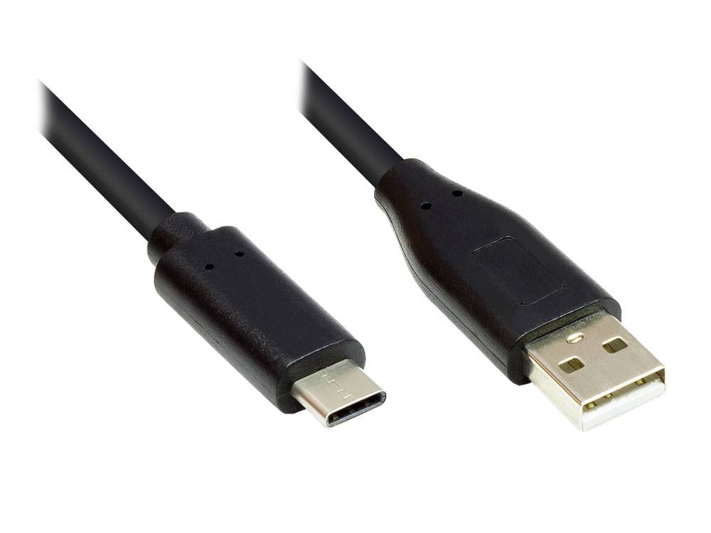 Kabelmeister® Anschlusskabel USB 2.0, USB-C™ Stecker an USB 2.0 A Stecker, CU, schwarz, 1m