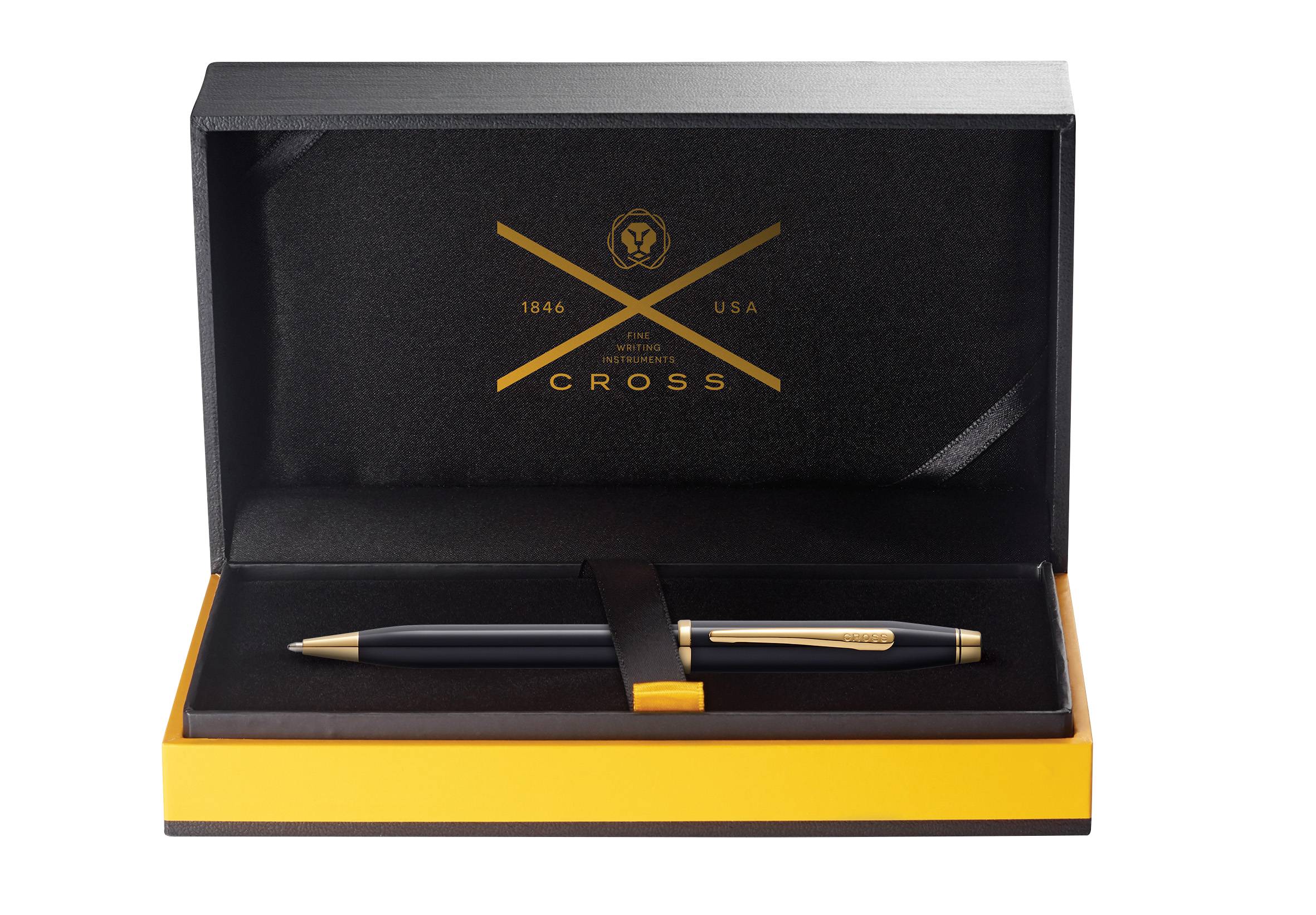 Kugelschreiber Cross Century II Schwarzlack mit 23 Kt. gold in Geschenkbox