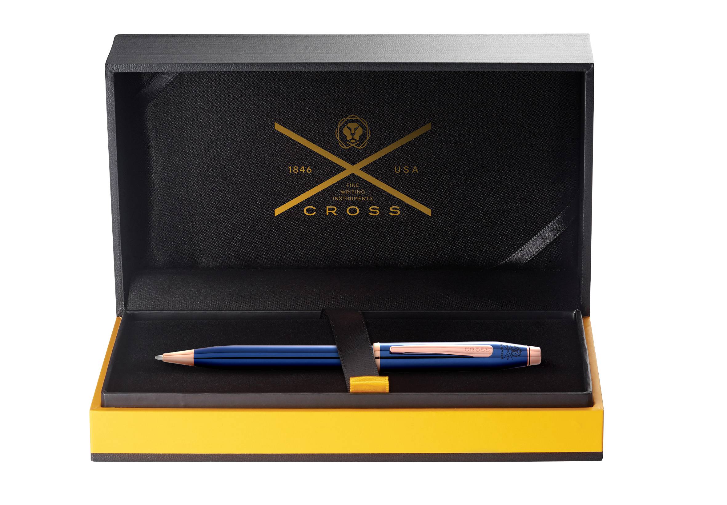 Kugelschreiber Cross Century II Trans. Blau mit Rosegold Beschlägen, Geschenkbox