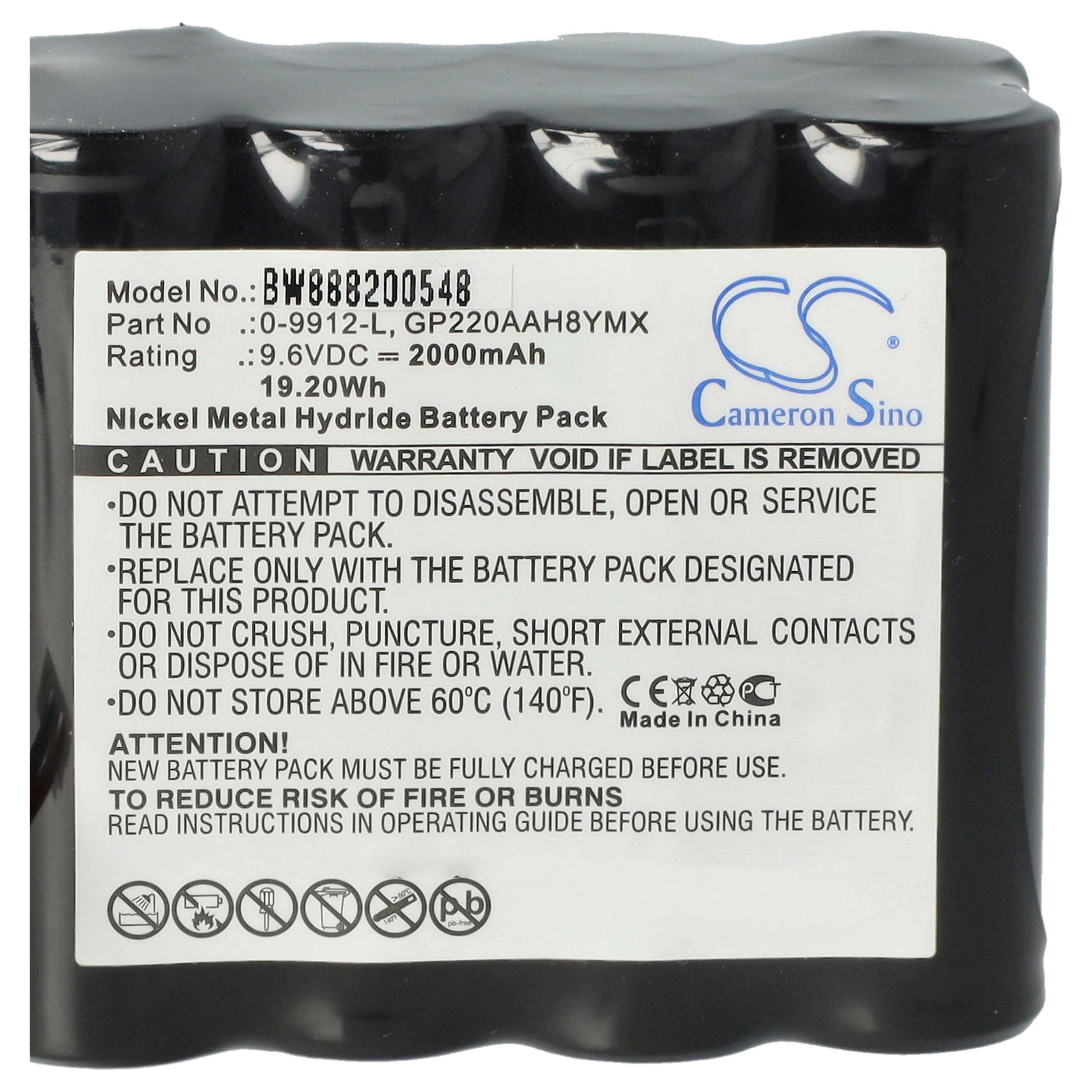 vhbw Akku kompatibel mit Visonic 0-100459, 0-5466-8, 0-100605, 0-100535, 0-100498 Alarmanlage, Alarmsystem (2000 mAh, 9,6 V, NiMH)