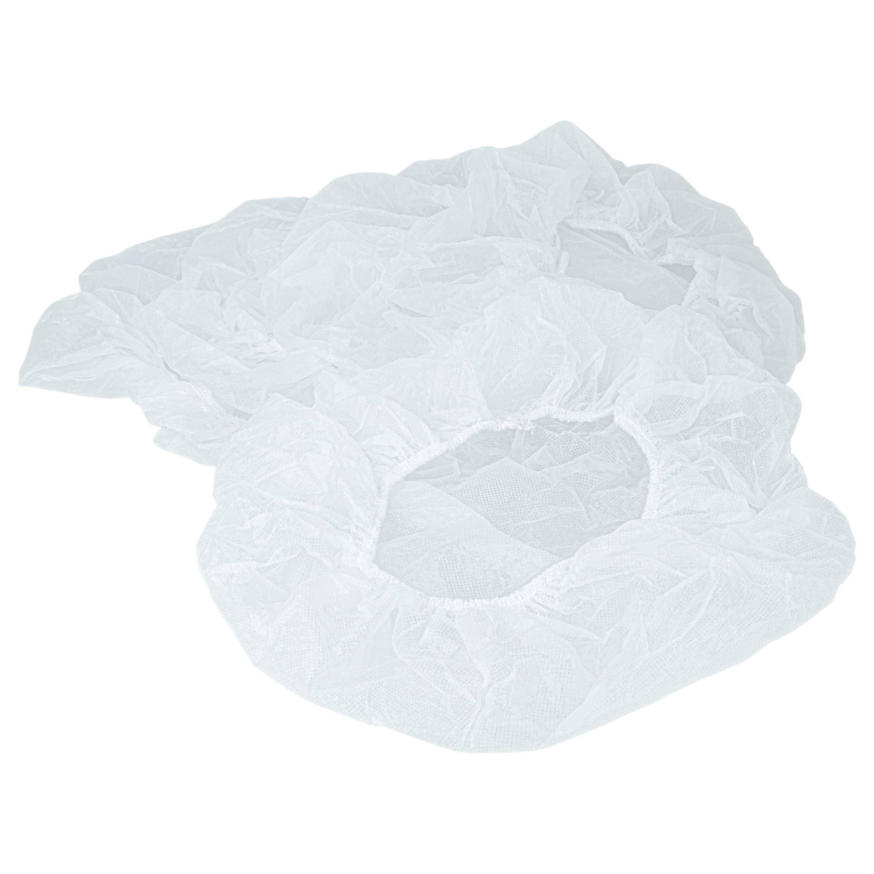 Weißes Einweg-Haarnetz auf einfachem Hintergrund, von oben betrachtet.