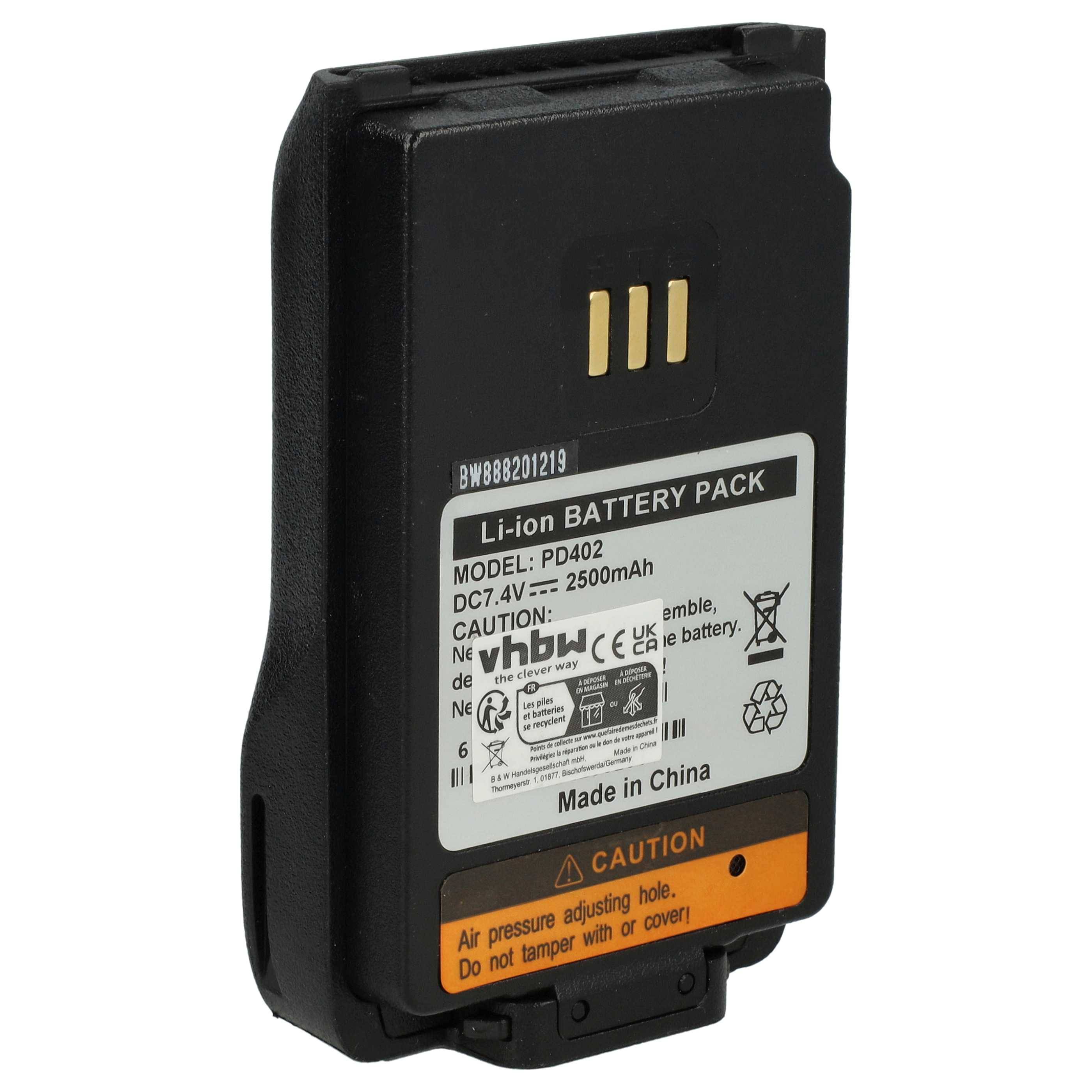 Ein schwarzes Lithium-Ionen-Akku-Pack mit der Modellbezeichnung „PD402