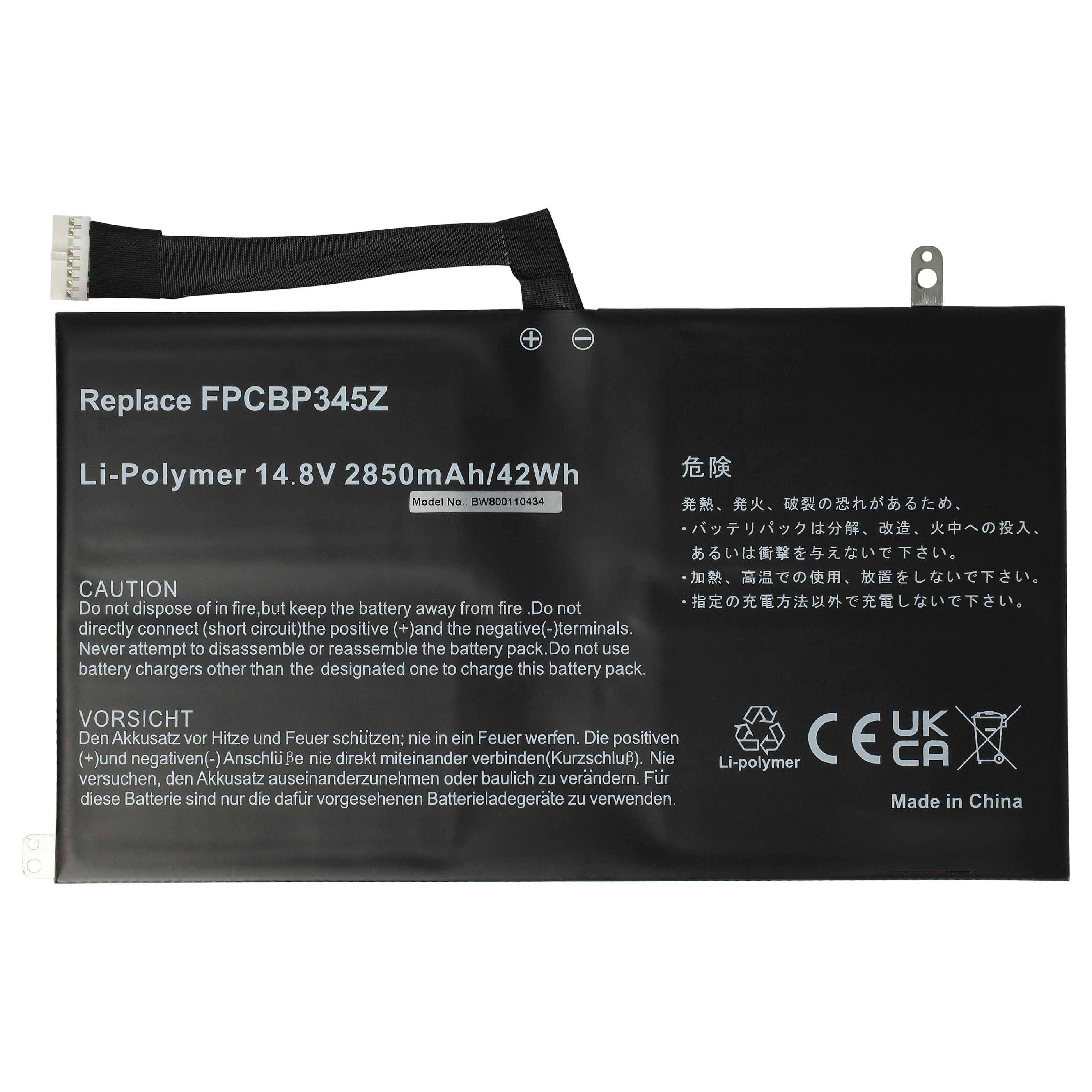 vhbw Akku Ersatz für Fujitsu FPCBP345Z, FMVNBP219, FPB0280 für Notebook (2850 mAh, 14,8 V, Li-Polymer)