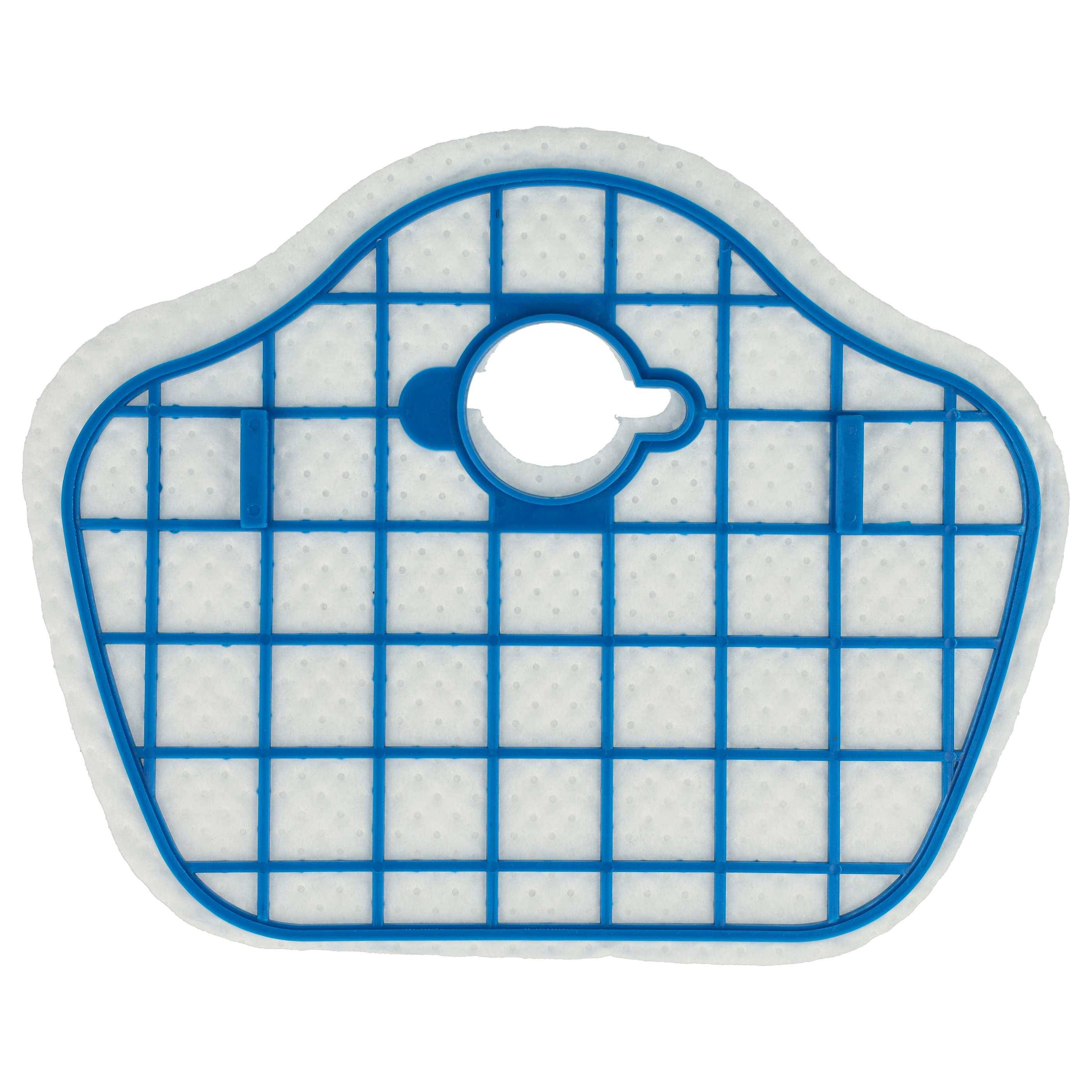 Wiederverwendbarer Luftfilter in Weiß und Blau mit Gitterrahmen und zentraler kreisförmiger Öffnung, dargestellt vor einem neutralen Hintergrund.