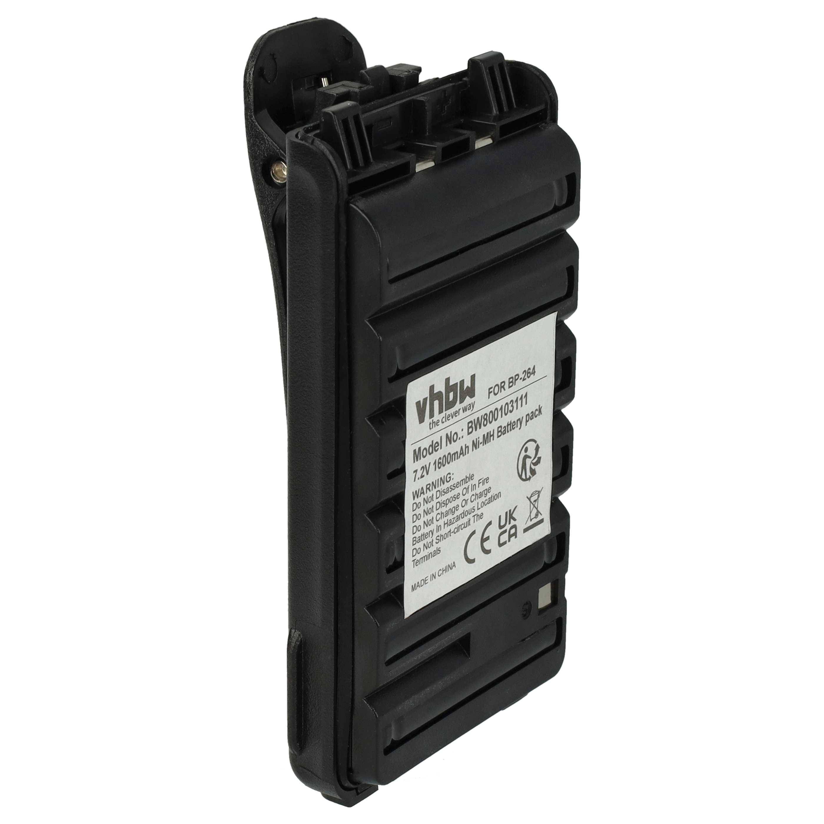 vhbw 1x Akku Ersatz für Icom BP-264 für Funkgerät, Walkie Talkie (1600 mAh, 7,2 V, NiMH) + Gürtelclip