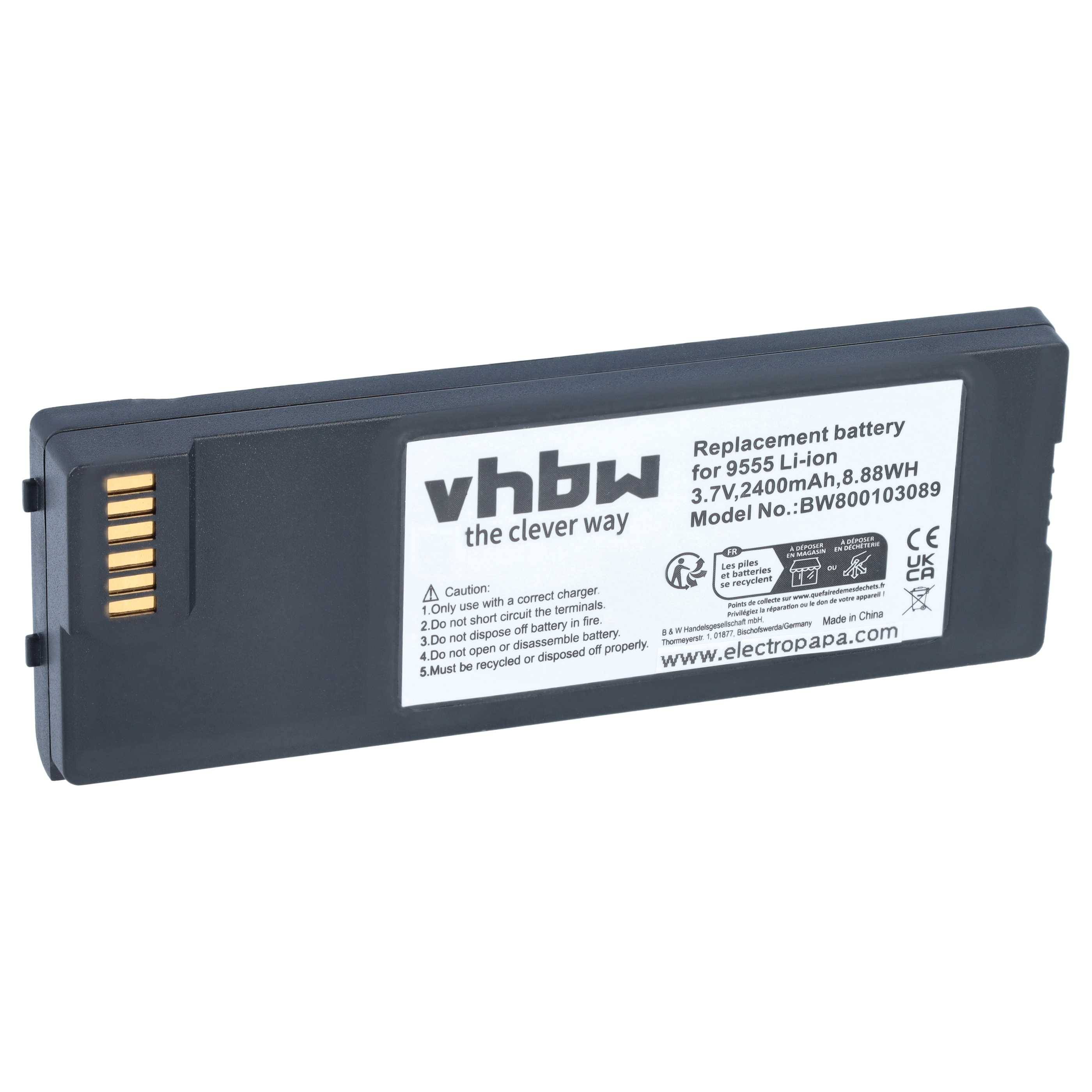 Schwarzer Ersatz-Li-Ionen-Akku mit der Aufschrift „vhbw