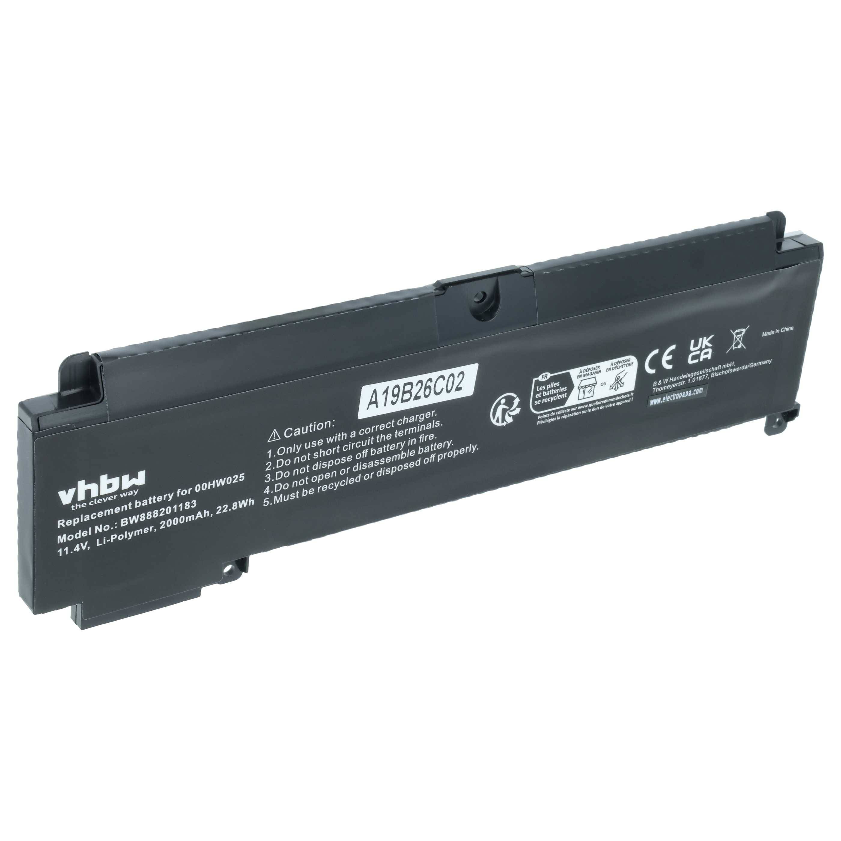 vhbw Akku kompatibel mit Lenovo ThinkPad T470s 20HF003QUS, T470s 20HF003P | für T470s 20HF0029 Notebook (2000 mAh, 11,4 V, Li-Polymer)