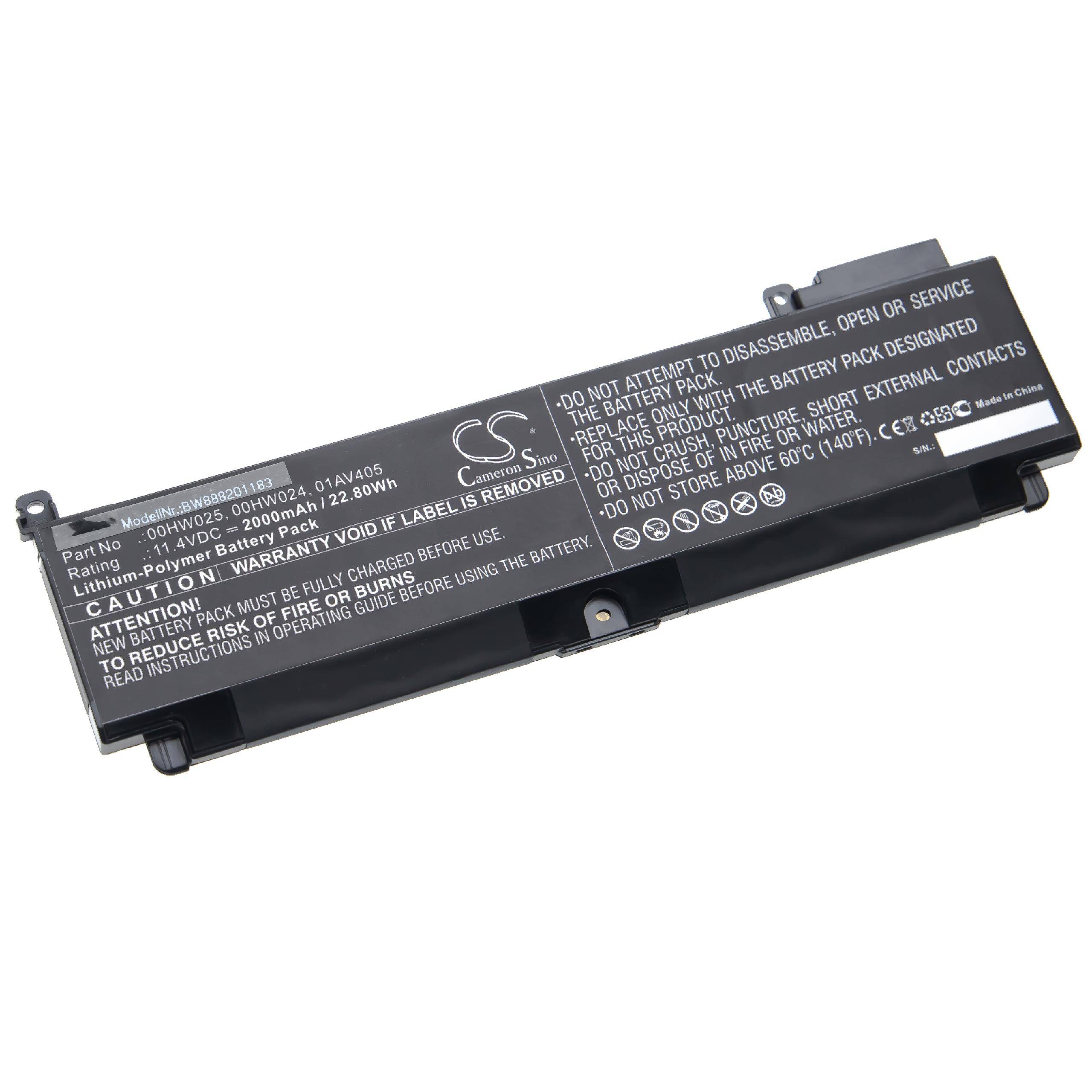 vhbw Akku kompatibel mit Lenovo ThinkPad T460s 20F90071, T460s 20F90070, T460s 20F9006XUS Notebook (2000 mAh, 11,4 V, Li-Polymer)