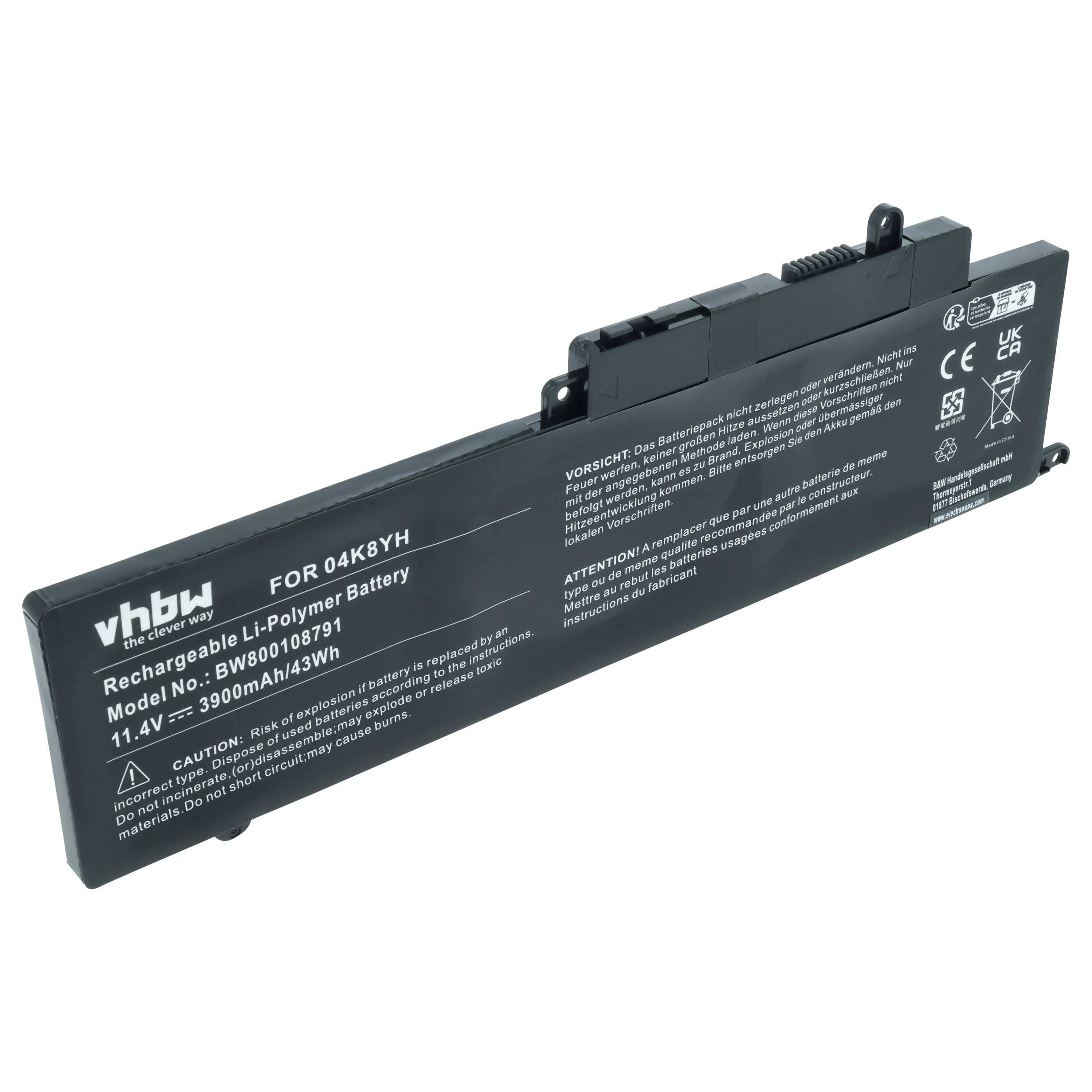 Laptop-Akku, Modellnummer BWB00103791, gekennzeichnet mit Spezifikationen: 11,4V, 3900mAh/43Wh. Schwarz, rechteckig, mit Steckerkontakten.