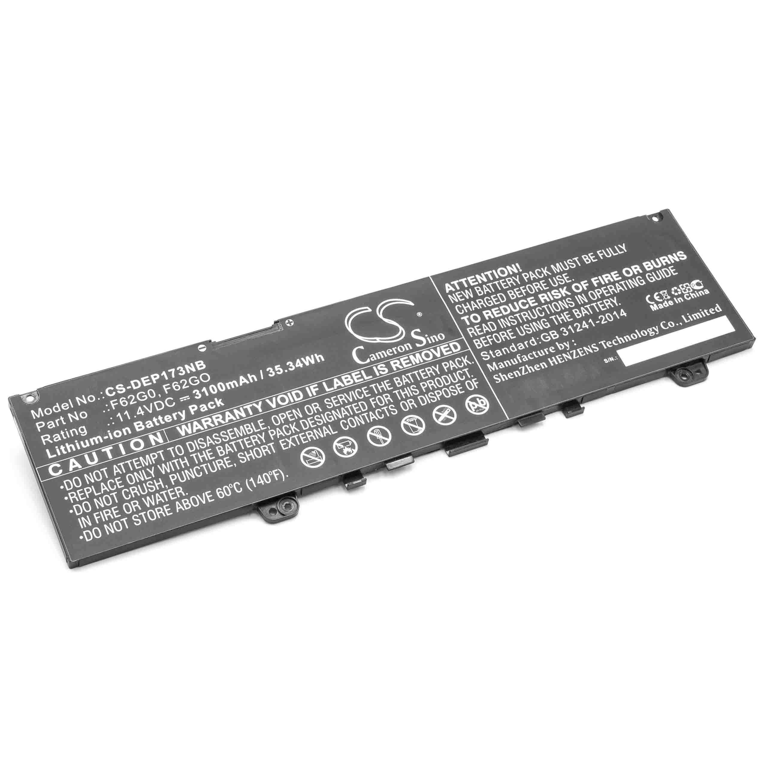 vhbw Akku kompatibel mit Dell Vostro 13-5391-D2625A, 13-5391-R1605A, 13-5391-R1605S Notebook (3100mAh, 11,4V, Li-Ion)