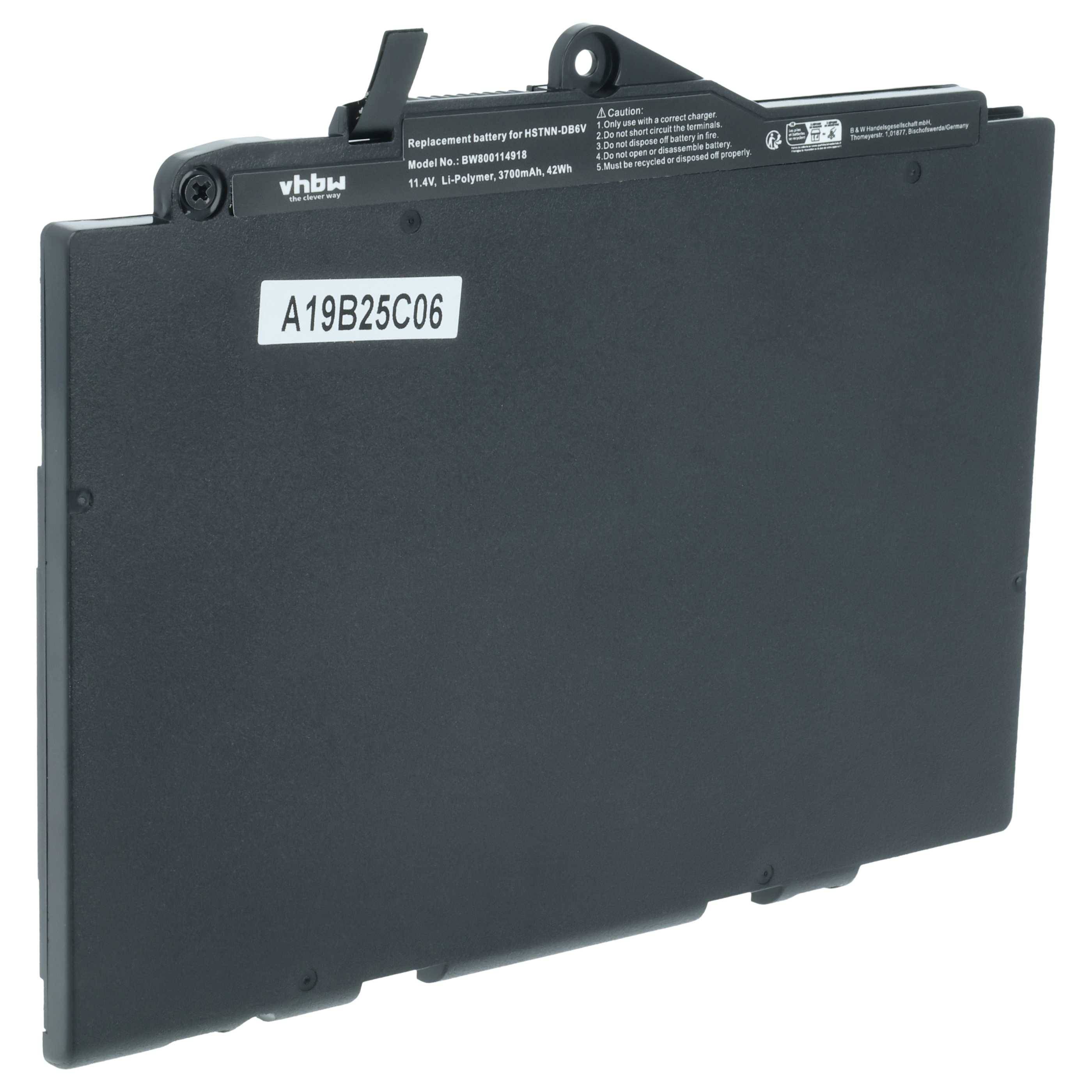 vhbw Akku kompatibel mit HP EliteBook 820 G3 (T9X41ET), 820 G3 (T9X43ET) Notebook (3700mAh, 11,4V, Li-Polymer)