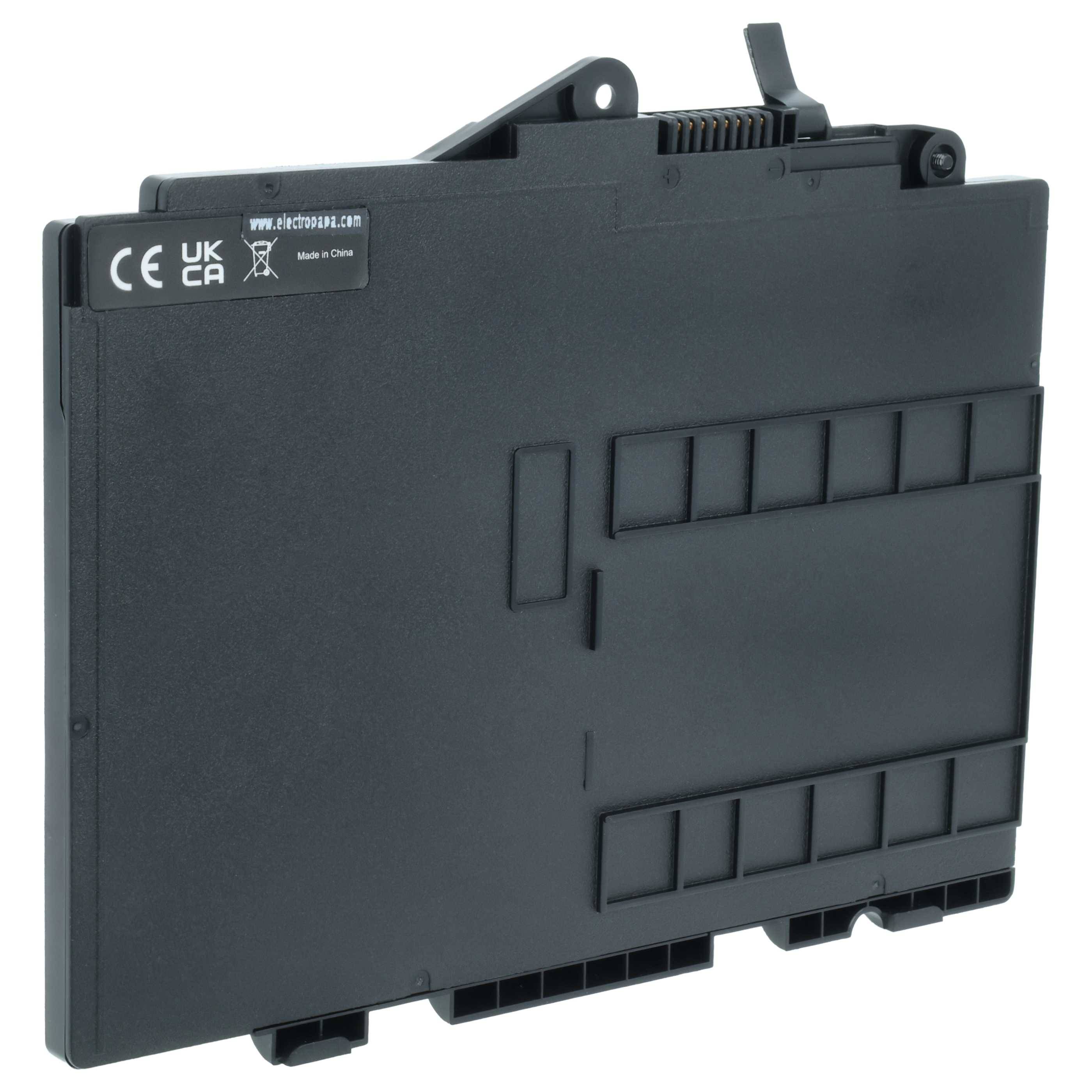 Schwarze Druckertoner-Patrone, mit CE- und UKCA-Kennzeichnung, in China hergestellt, mit einem Griff und gerilltem Muster an der Seite.