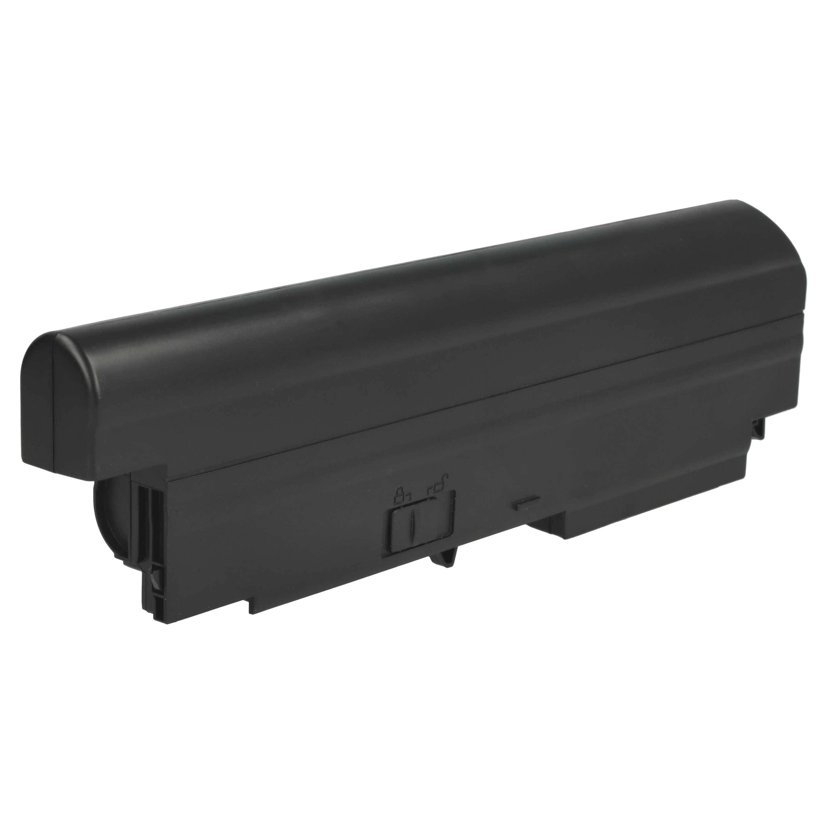 Eine schwarze zylindrische Laptop-Batterie mit einem rechteckigen Stecker unten, entwickelt für tragbare Computergeräte.