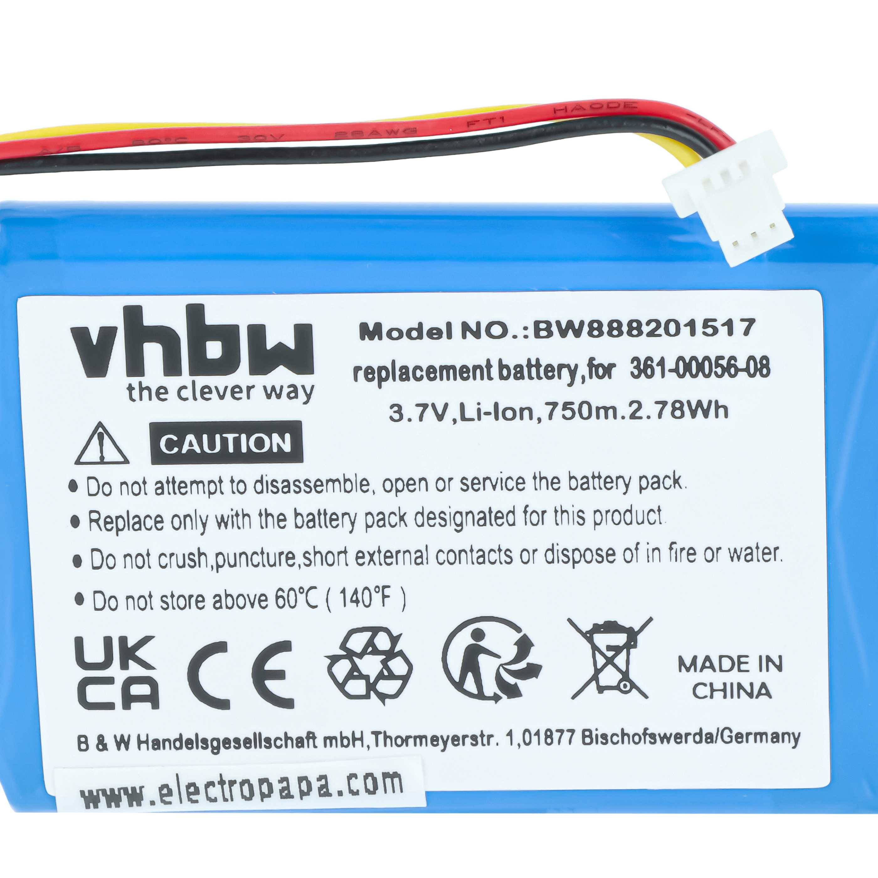 vhbw Akku Ersatz für Mitac Mio 523450A1, 1ICP6/35/51 für GPS Navigation Navi (750 mAh, 4,2 V, Li-Polymer)
