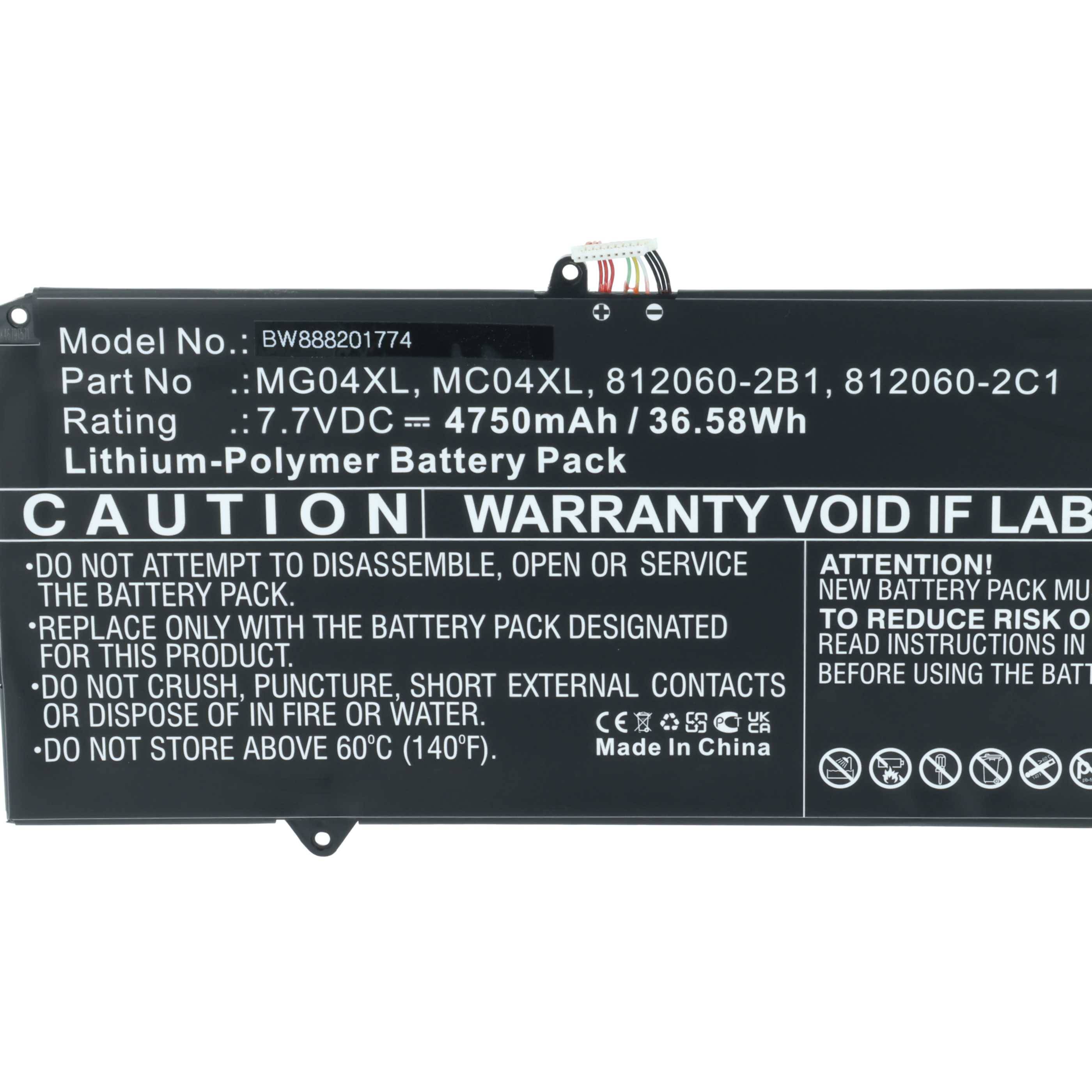 vhbw Akku kompatibel mit HP Elite x2 1012 G1-Y0D58UP, x2 1012 G1-Y0F40UP, x2 1012 G1-Y0F50US Notebook (4750 mAh, 7,7 V, Li-Polymer)