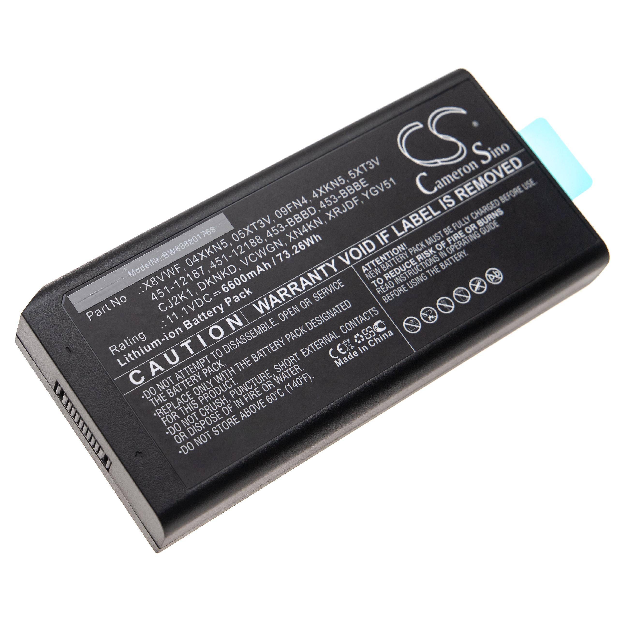 vhbw Akku Ersatz für Dell XN4KN, 453-BBBE, 4XKN5, 5XT3V, CJ2K1, DKNKD, VCWGN, X8VWF für Notebook (6600 mAh, 11,1 V, Li-Ion)