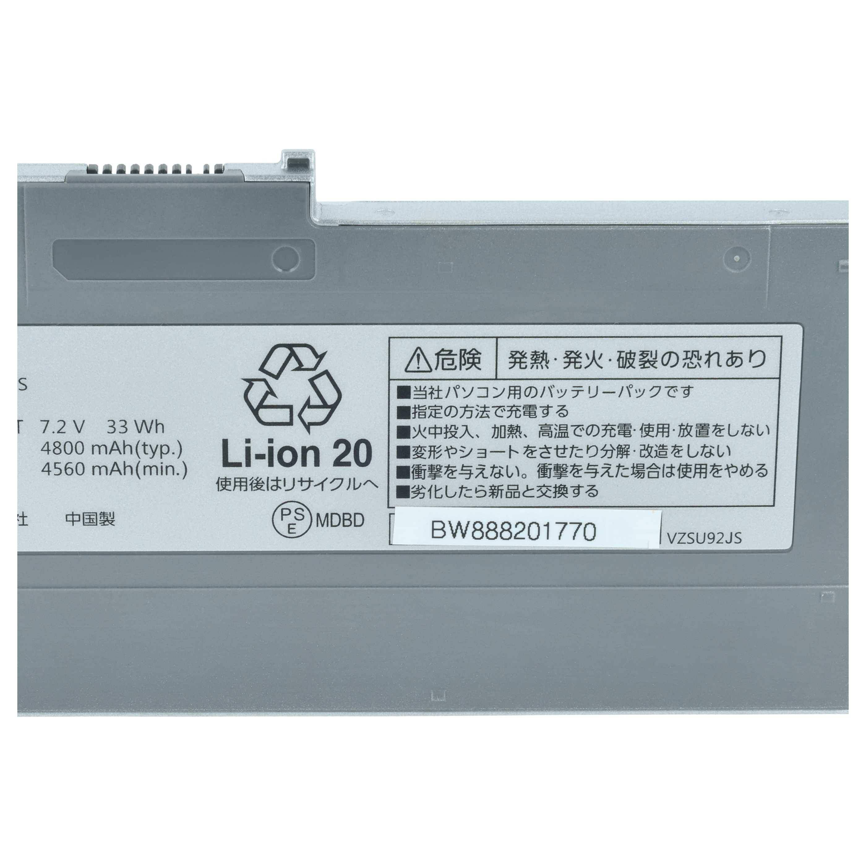 vhbw 1x Akku Ersatz für Panasonic CF-VZSU92, CF-VZSU92E, CF-VZSU92JS, CF-VZSU92R für Notebook (4400 mAh, 7,2 V, Li-Ion)