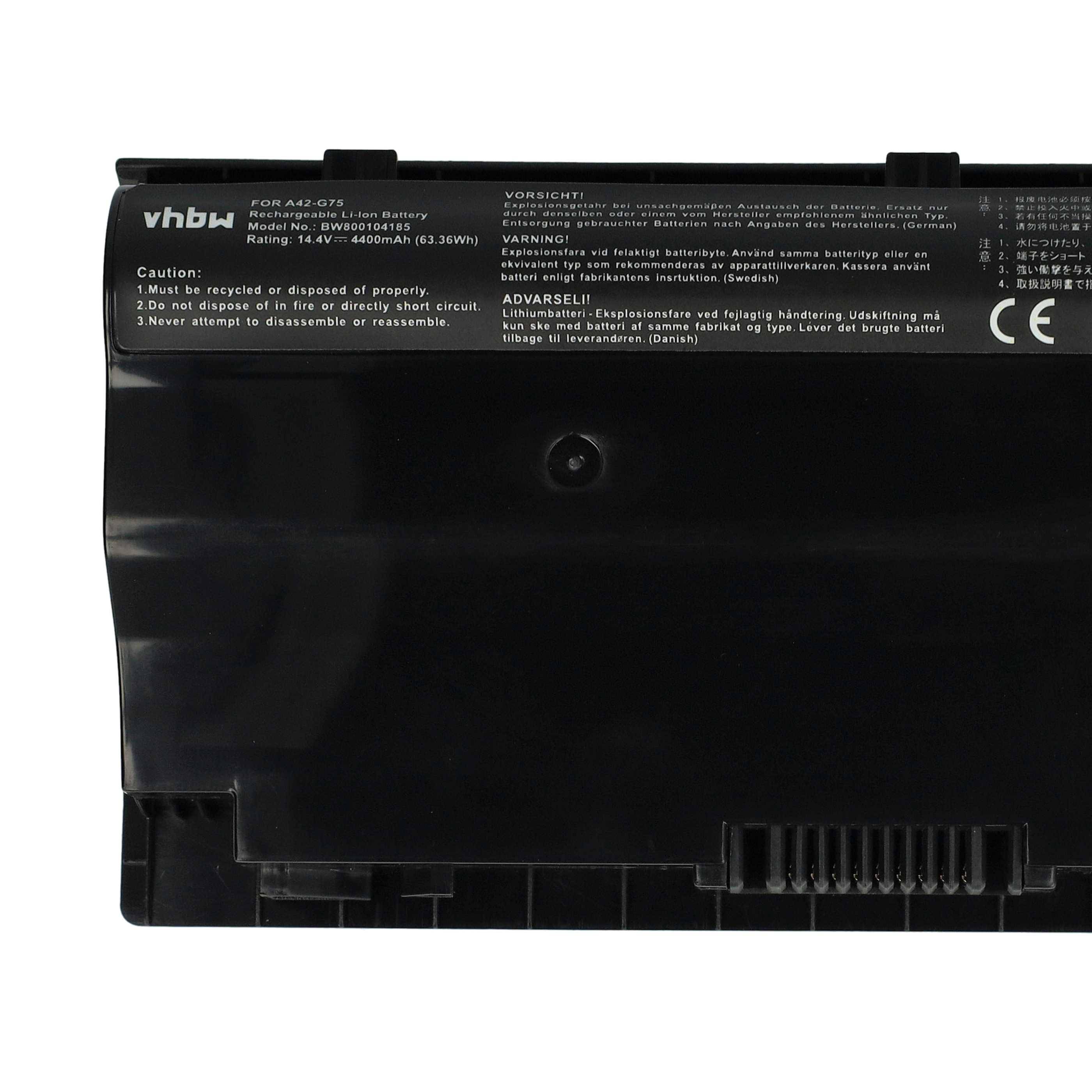 vhbw Akku kompatibel mit Asus G75VX-CV058P, G75VX-CV056H, G75VX-CV052H, G75VX-CV040H, G75VX-CV078H Notebook (4400 mAh, 14,8 V, Li-Ion)
