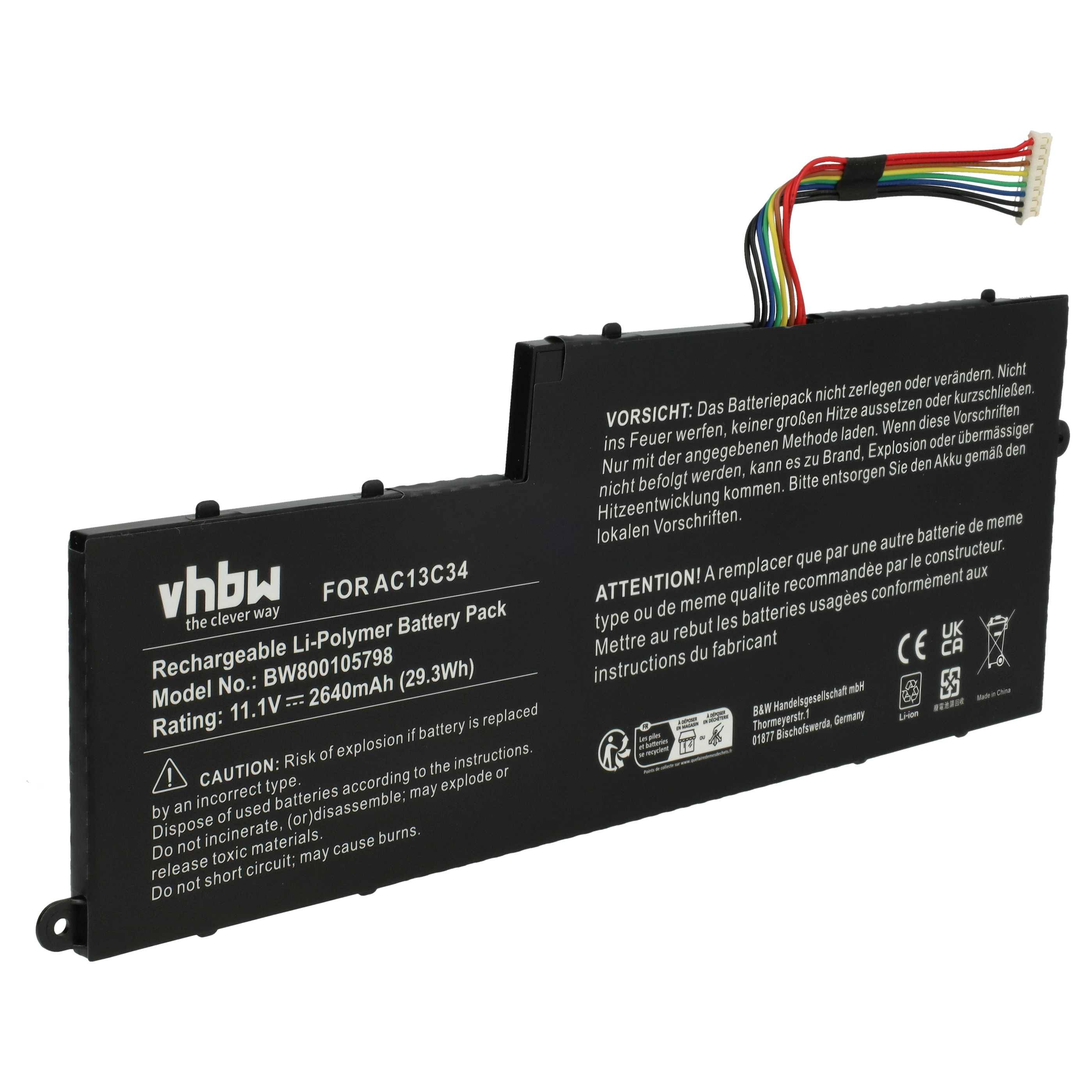 vhbw Akku kompatibel mit Acer Aspire V5-132P-3322Y4G50NBB, V5-132P-2446 Notebook (2640 mAh, 11,4 V, Li-Polymer)