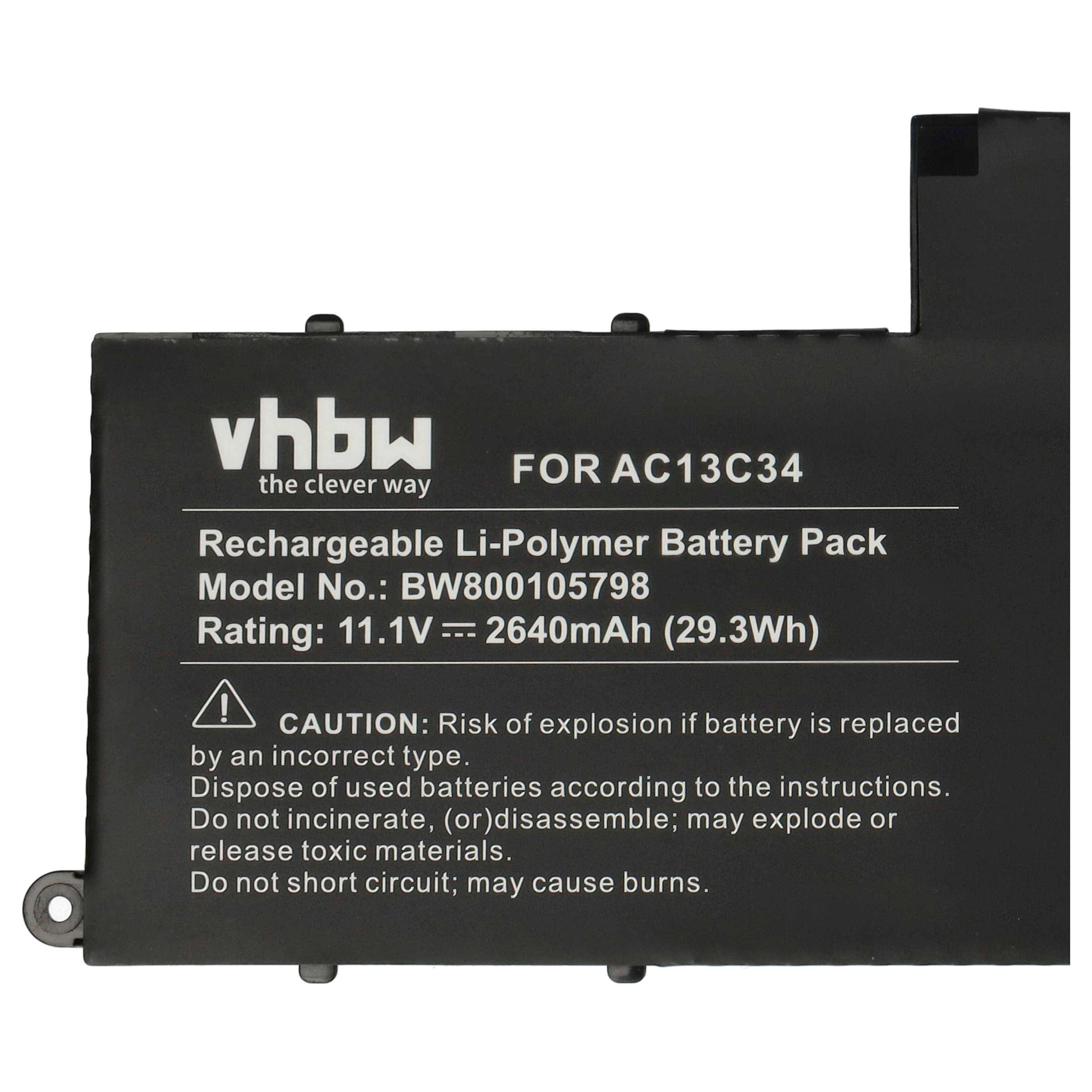 vhbw Akku kompatibel mit Acer Aspire E3-111-C9UA, E3-111-C9SD, E3-111-C9NY, E3-111P Notebook (2640 mAh, 11,4 V, Li-Polymer)