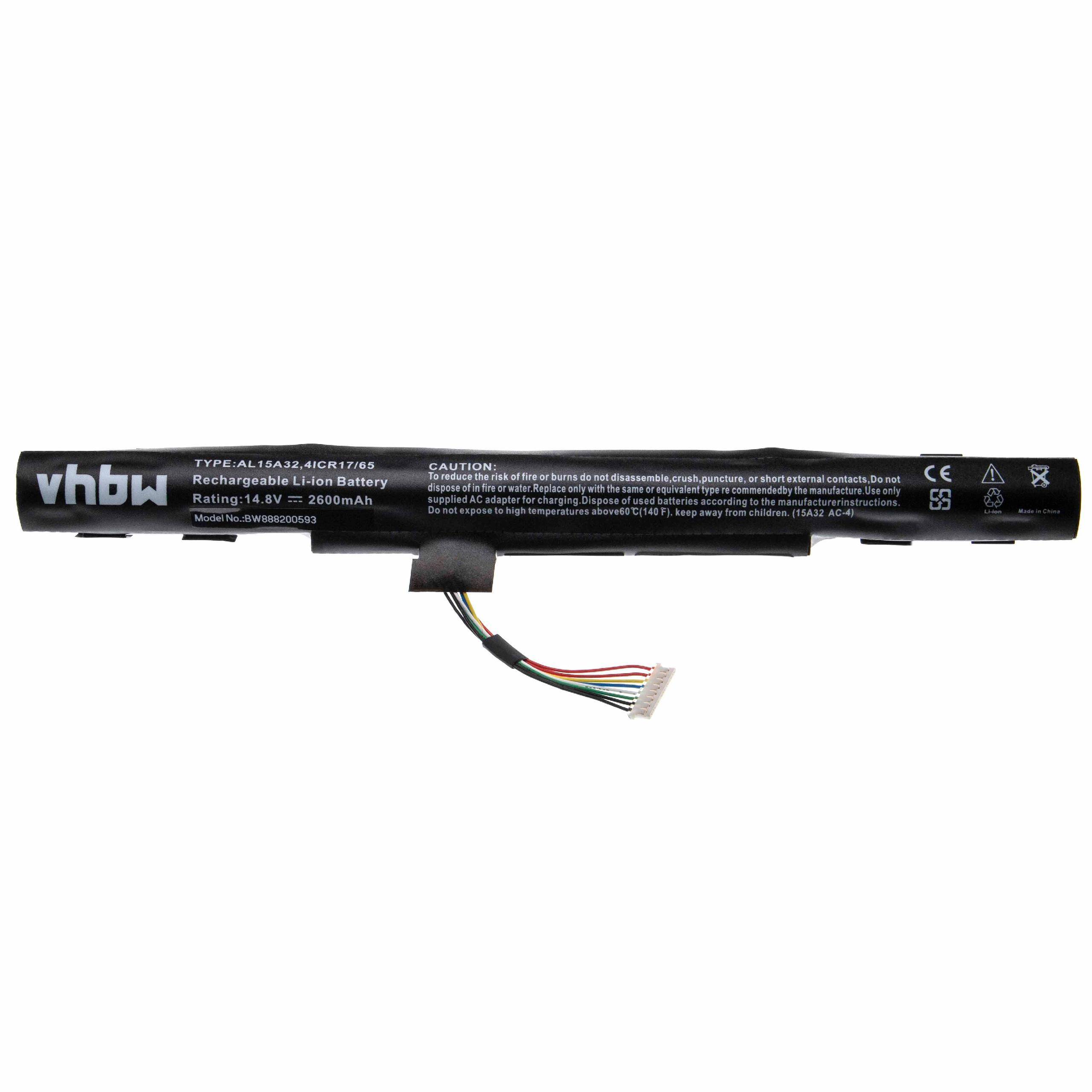 vhbw Akku kompatibel mit Acer Travelmate P248-MG-513V, P257-M-33XG, P248-M-35L1, P248-M-57J4 Notebook (2600 mAh, 14,8 V, Li-Ion)