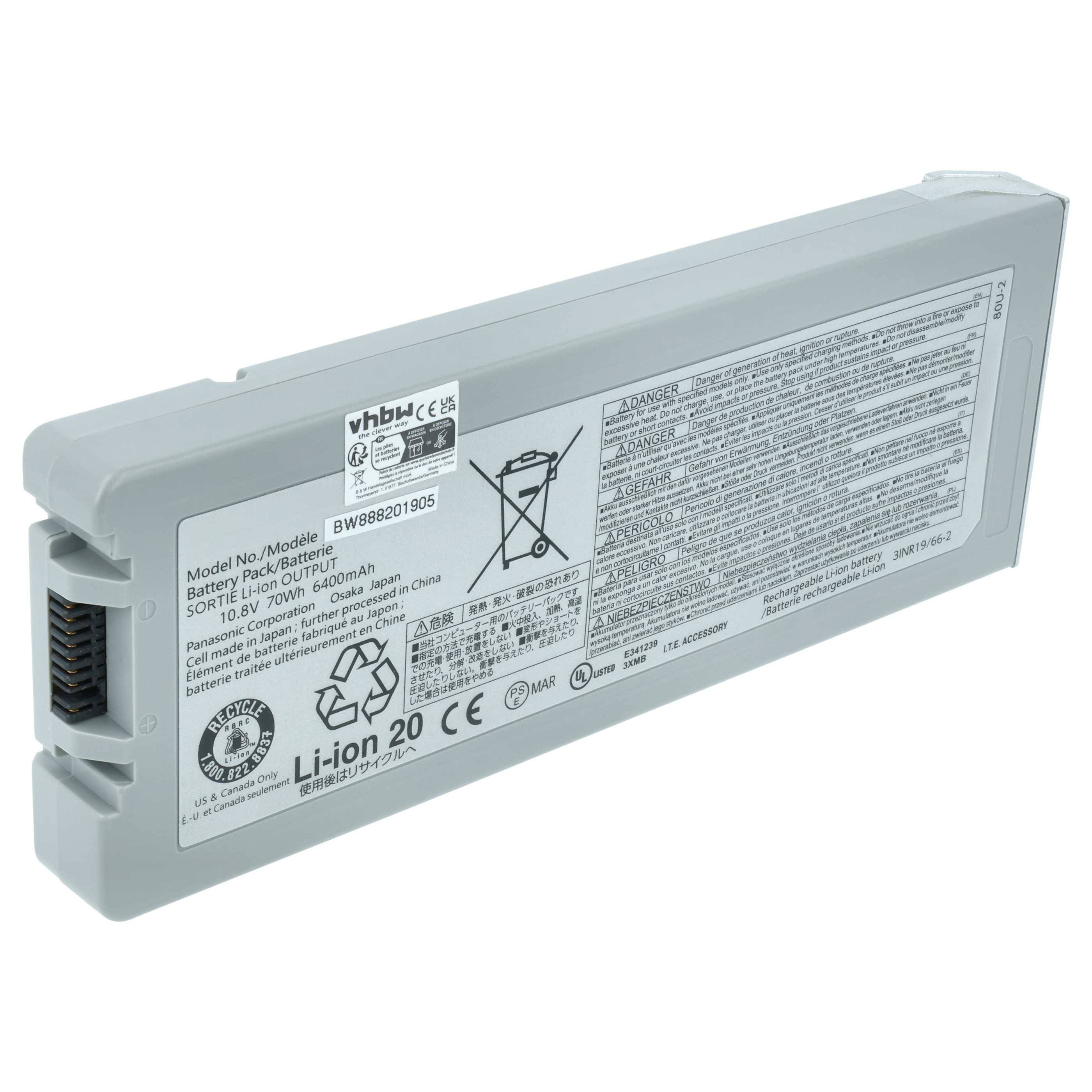 vhbw Akku Ersatz für Panasonic CF-VZSU80U, CF-VZSU83U, CF-VZSU82U für Notebook (6400 mAh, 10,8 V, Li-Ion)