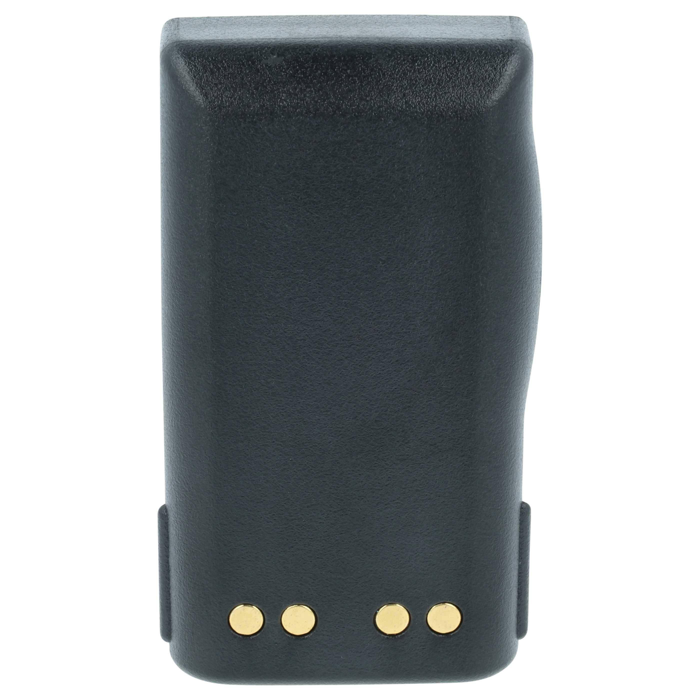 Eine schwarze Batteriepacks mit drei goldenen Kontaktpunkten an der Unterseite, entwickelt für elektronische Geräte.