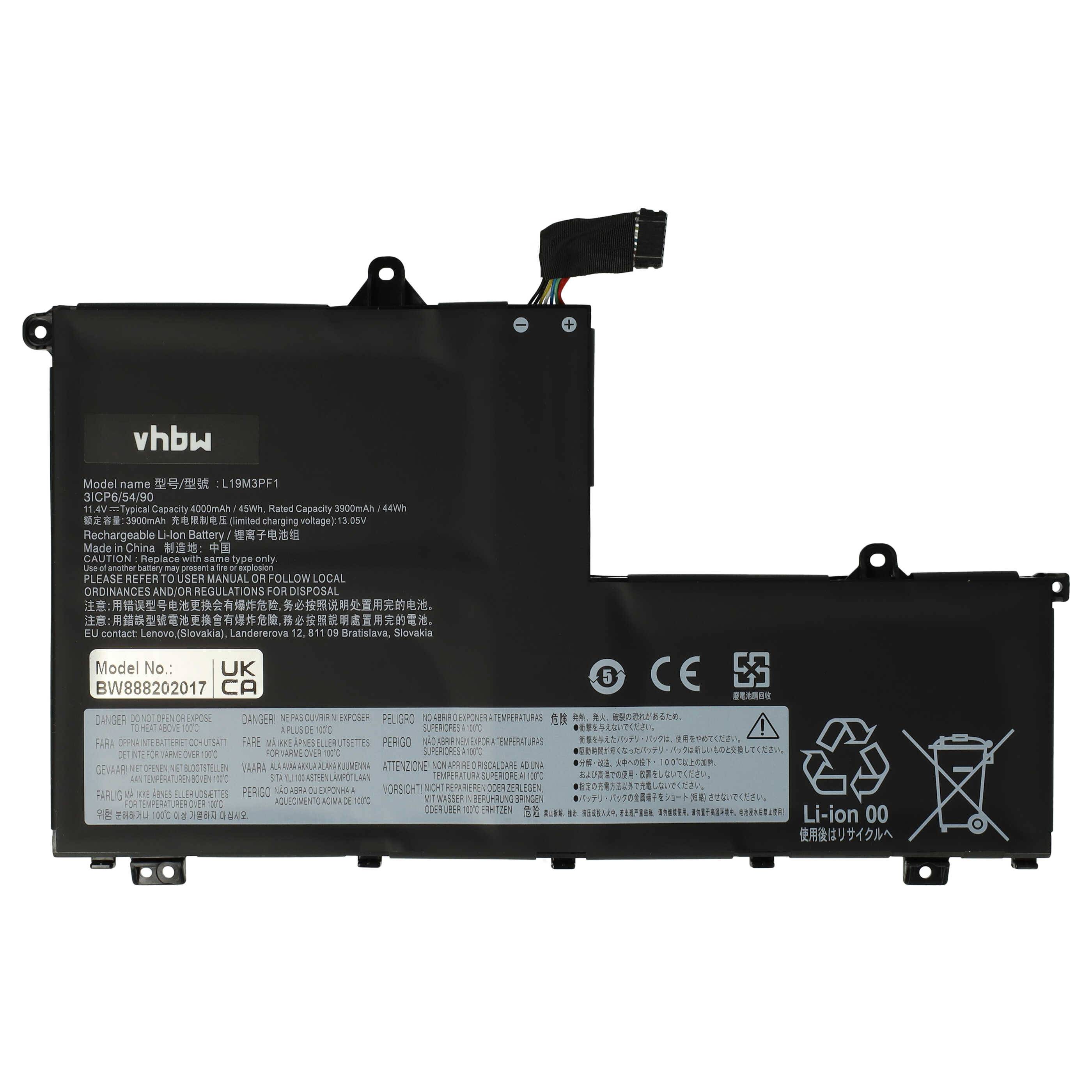 vhbw Akku Ersatz für Lenovo L19D3PF2, L18L3PF2, L19M3PF1, L19M3PF0, SB10V25244 für Notebook (3200 mAh, 11,4 V, Li-Polymer)