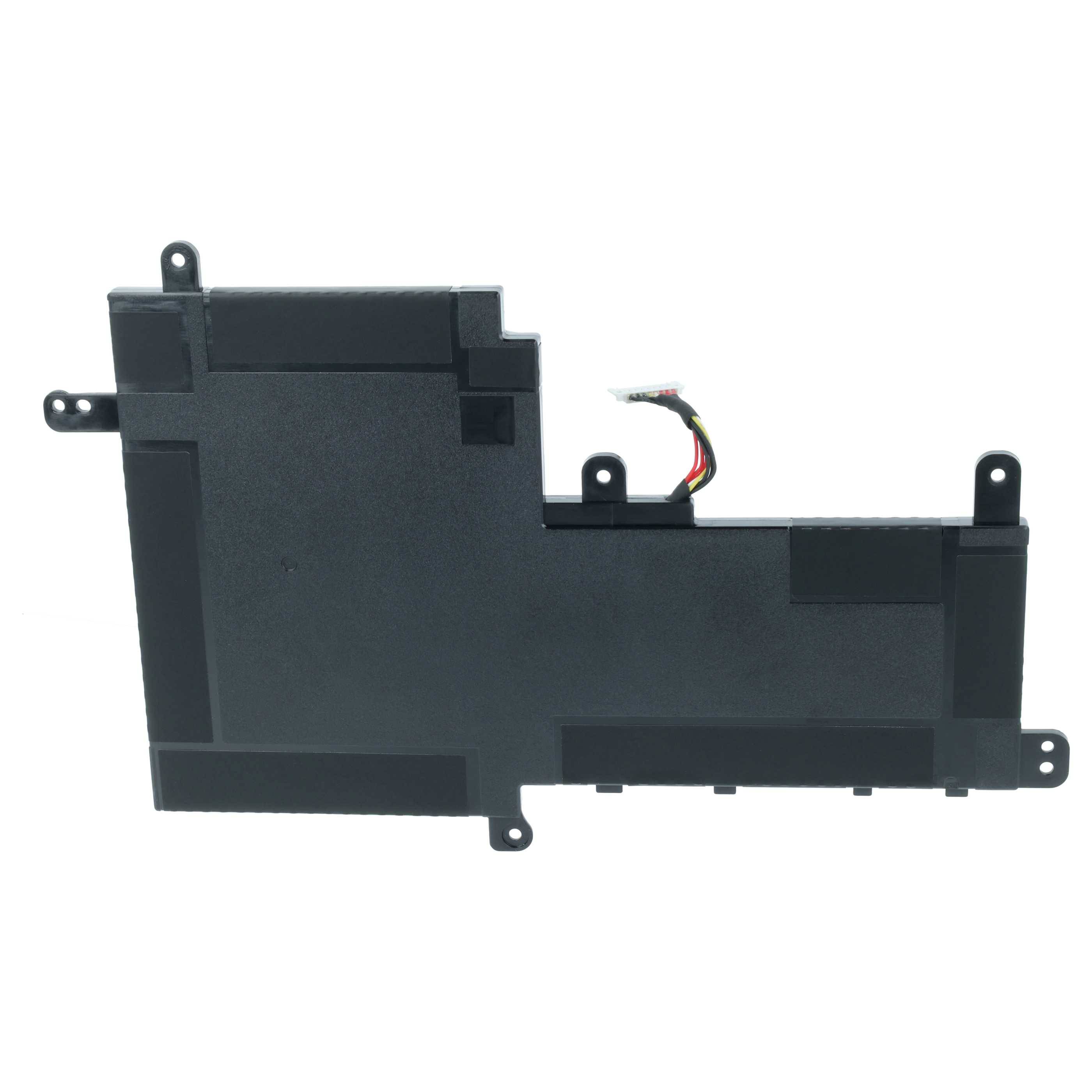 Eine schwarze Computerbatterie mit rechteckiger Form und angebrachten Drähten, entwickelt für den internen Einsatz in elektronischen Geräten.