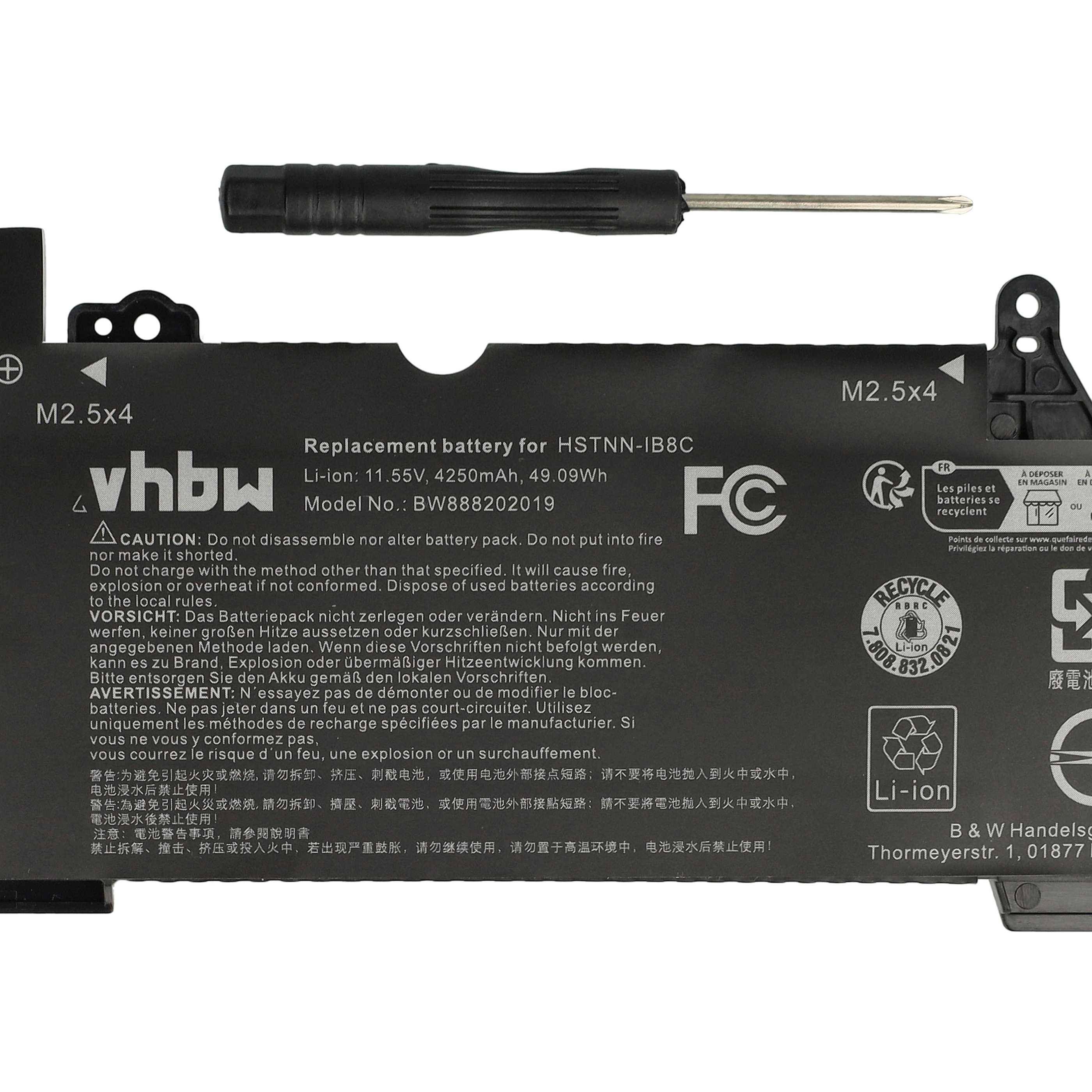 vhbw Akku kompatibel mit HP EliteBook 840 G5 (3JZ31AW), 840 G5 (3JZ32AW), 840 G5 (3JZ33AW) Notebook (4250 mAh, 11,55 V, Li-Ion)