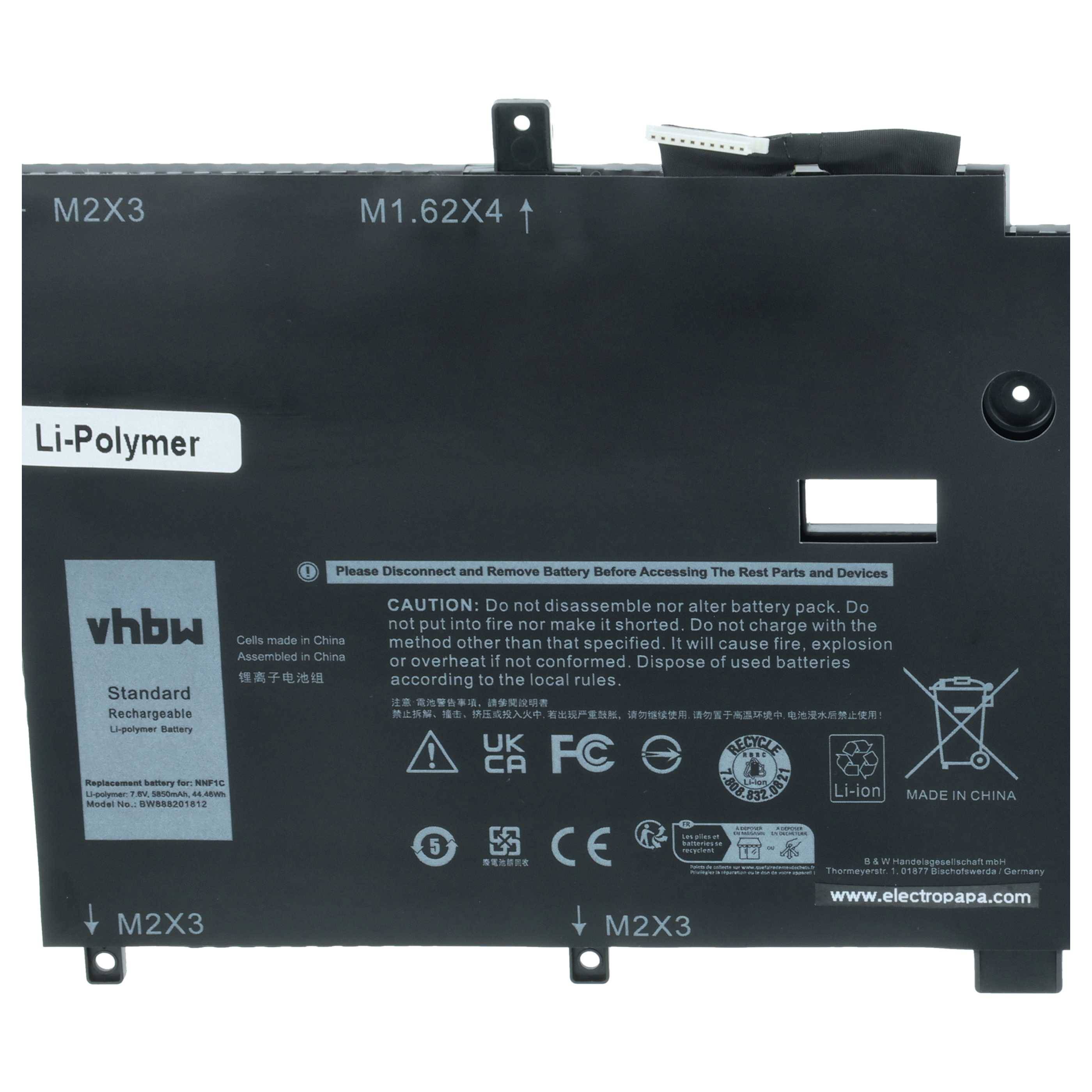 vhbw Akku kompatibel mit Dell XPS 13-9365-D1605TS, 13-9365-D1805TS, 13 9365, 13 9365 2-in-1 Notebook (5850 mAh, 7,6 V, Li-Polymer)