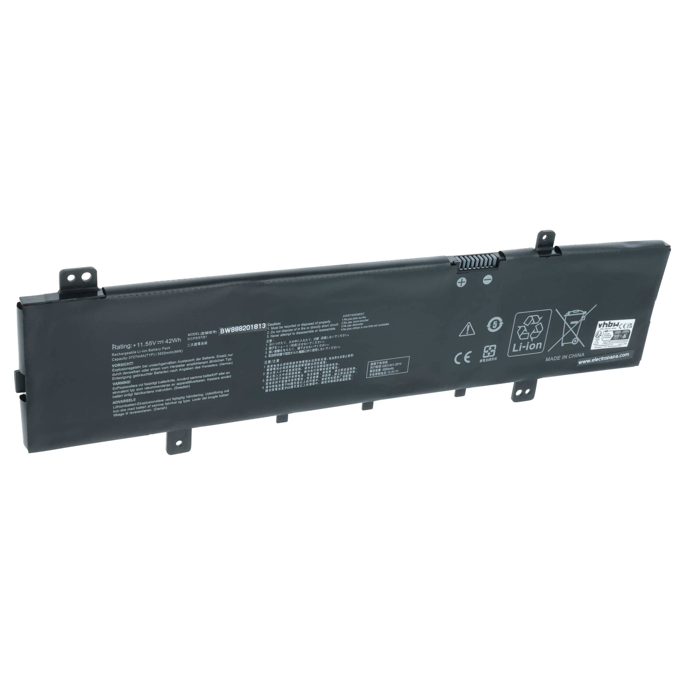 vhbw Akku Ersatz für Asus 0B200-02510200E, B31N1631 für Notebook (3500 mAh, 11,52 V, Li-Polymer)