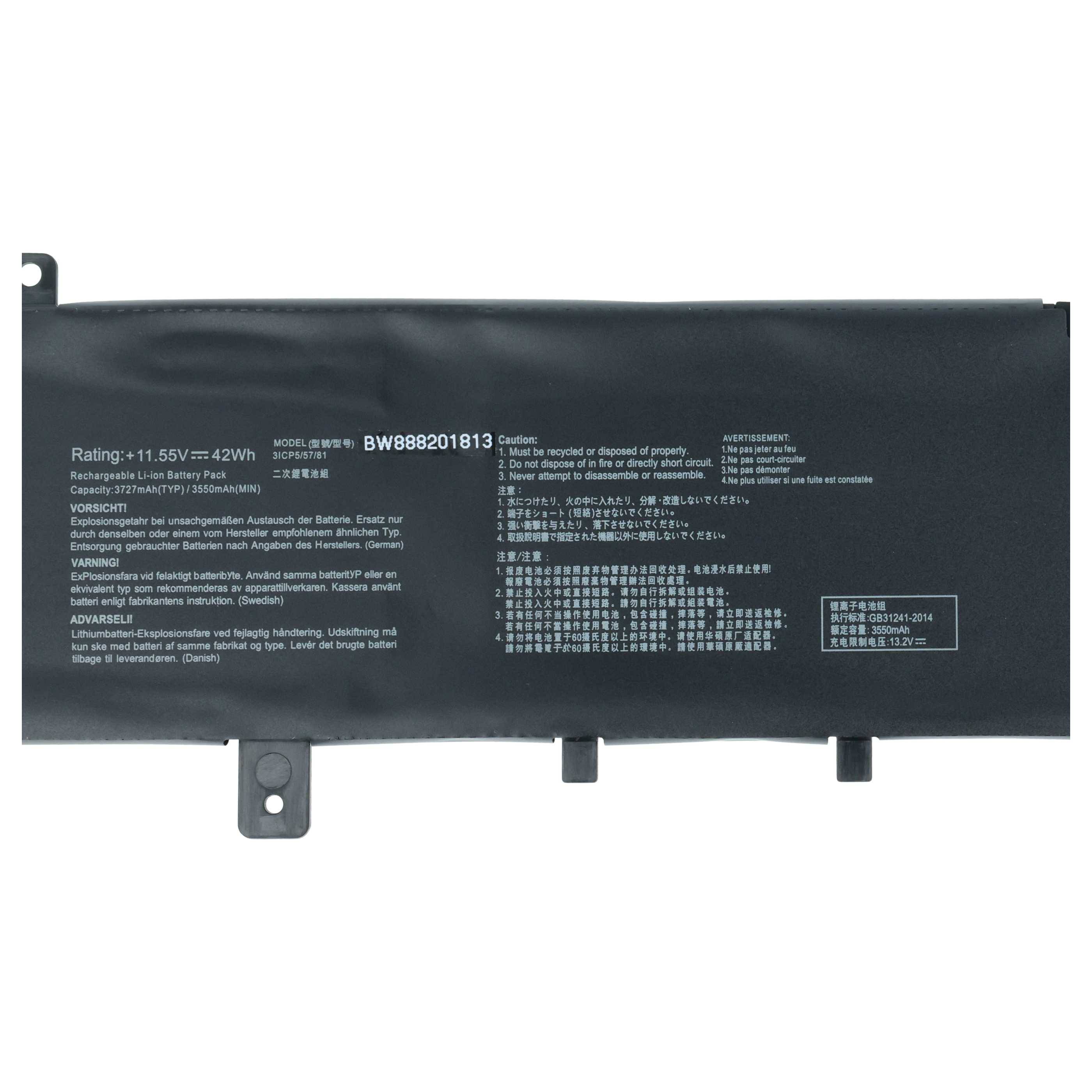 vhbw Akku Ersatz für Asus 0B200-02510200E, B31N1631 für Notebook (3500 mAh, 11,52 V, Li-Polymer)