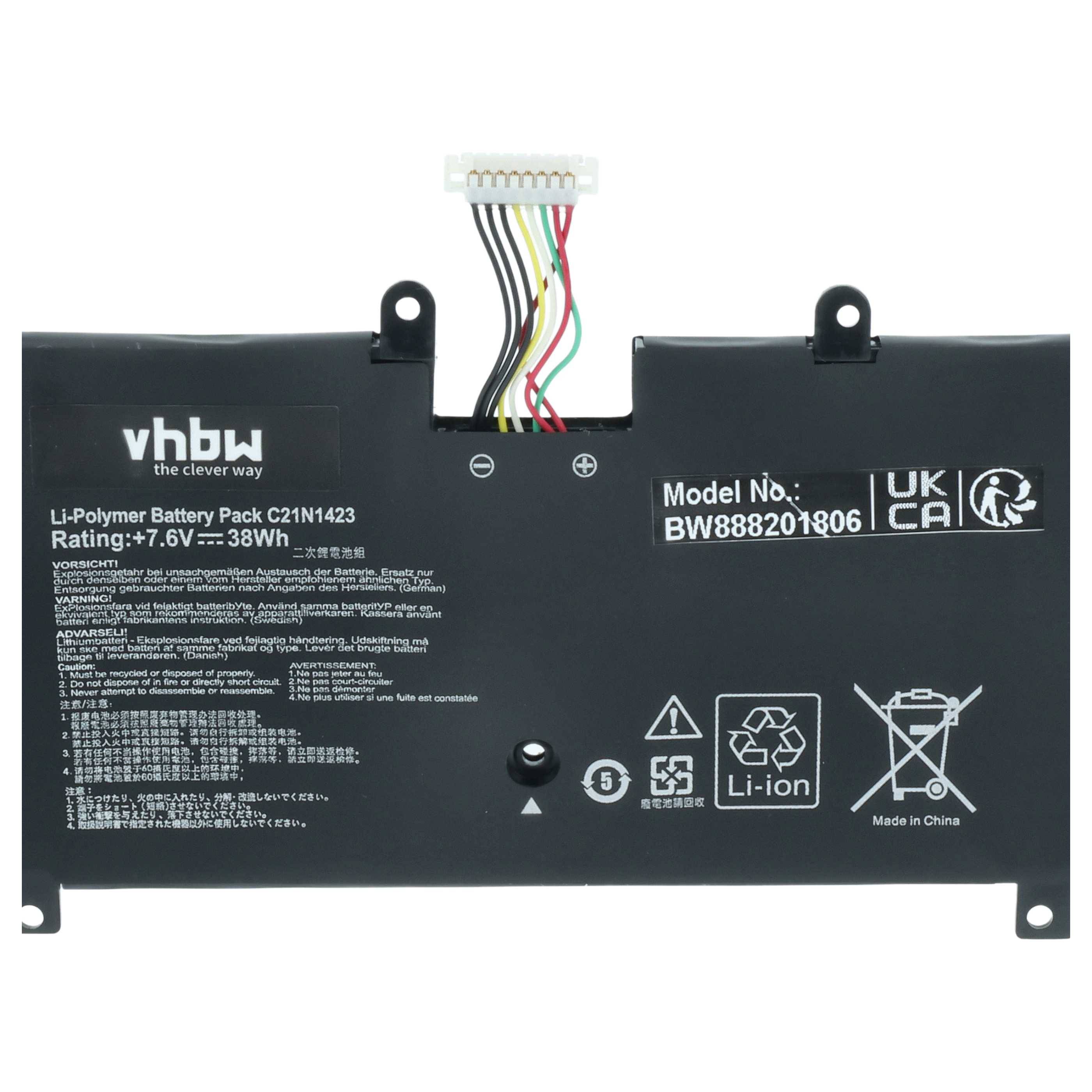 vhbw Akku kompatibel mit Asus R301UV-FN037T, R301UV-FN061T, R301UA-R4270T, R301UV-FN026T Notebook (4900 mAh, 7,6 V, Li-Polymer)