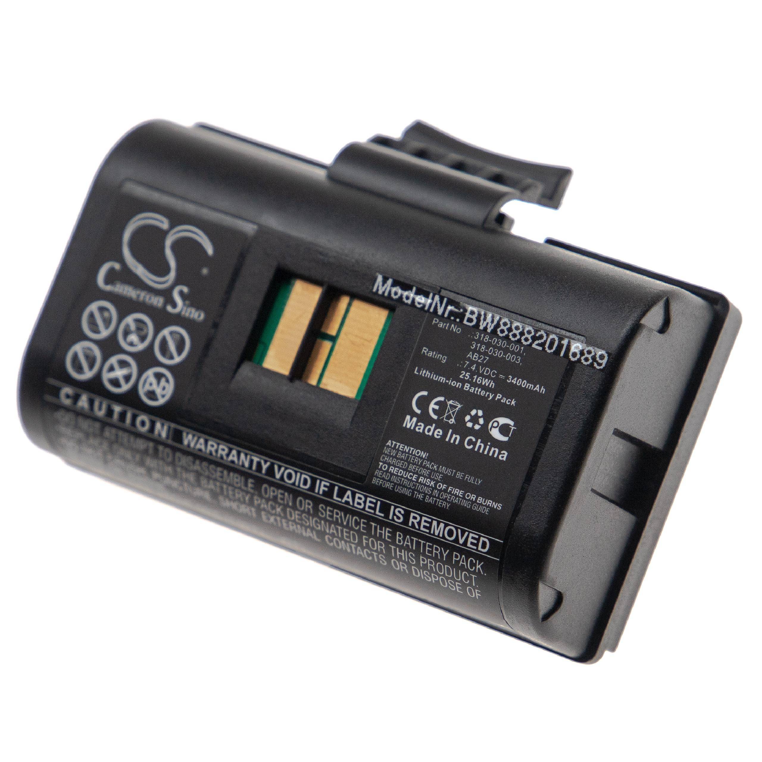 vhbw Akku Ersatz für Intermec 318-030-001, 318-030-003, AB27 für Drucker Kopierer Scanner Etiketten-Drucker (3400mAh, 7,4V, Li-Ion)