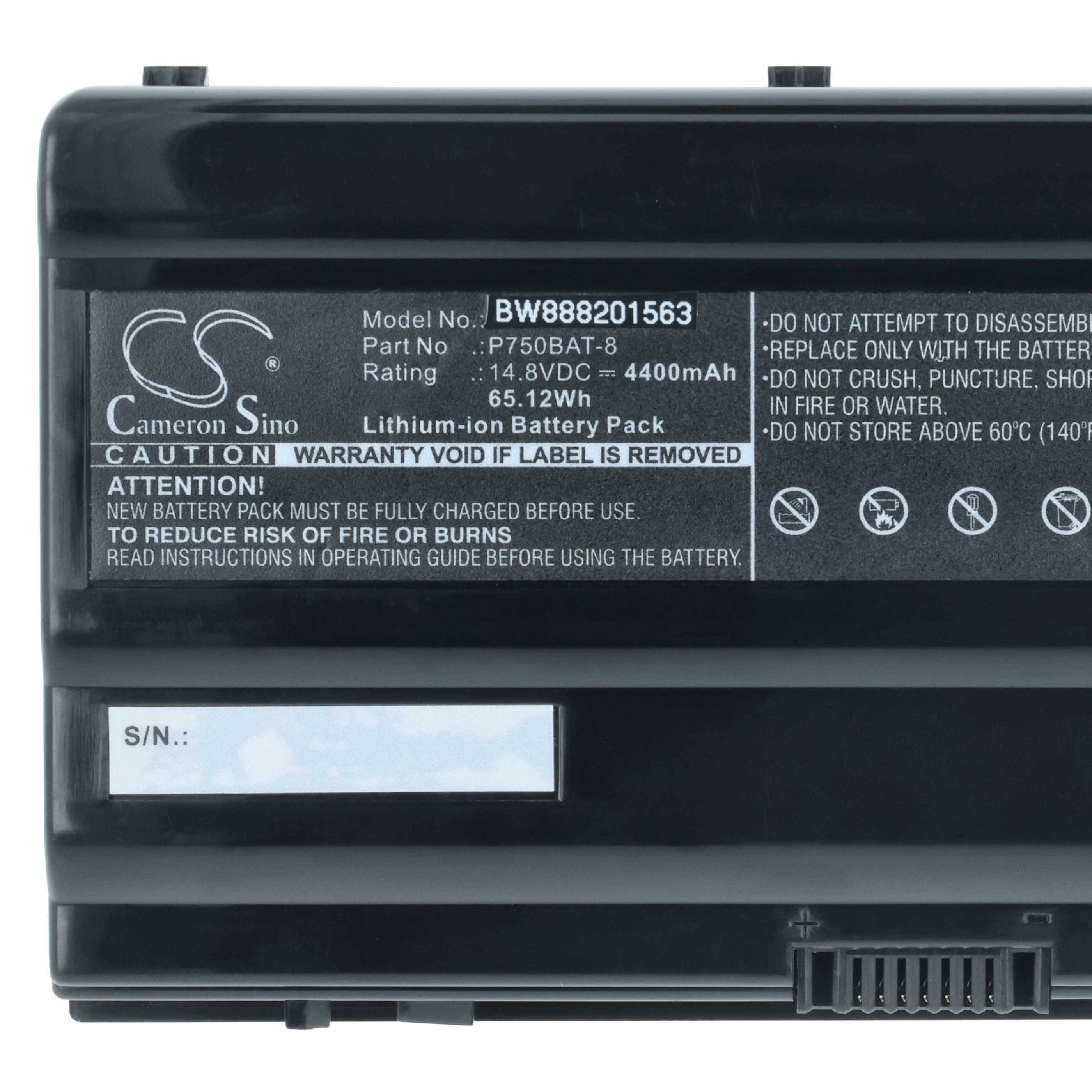 Ein Lithium-Ionen-Akkupack mit Spezifikationen: 7,4V, 4400mAh, 32,56Wh. 'Vorsicht: Zur Reduzierung des Risikos von Feuer oder Verbrennungen, nicht zerlegen.