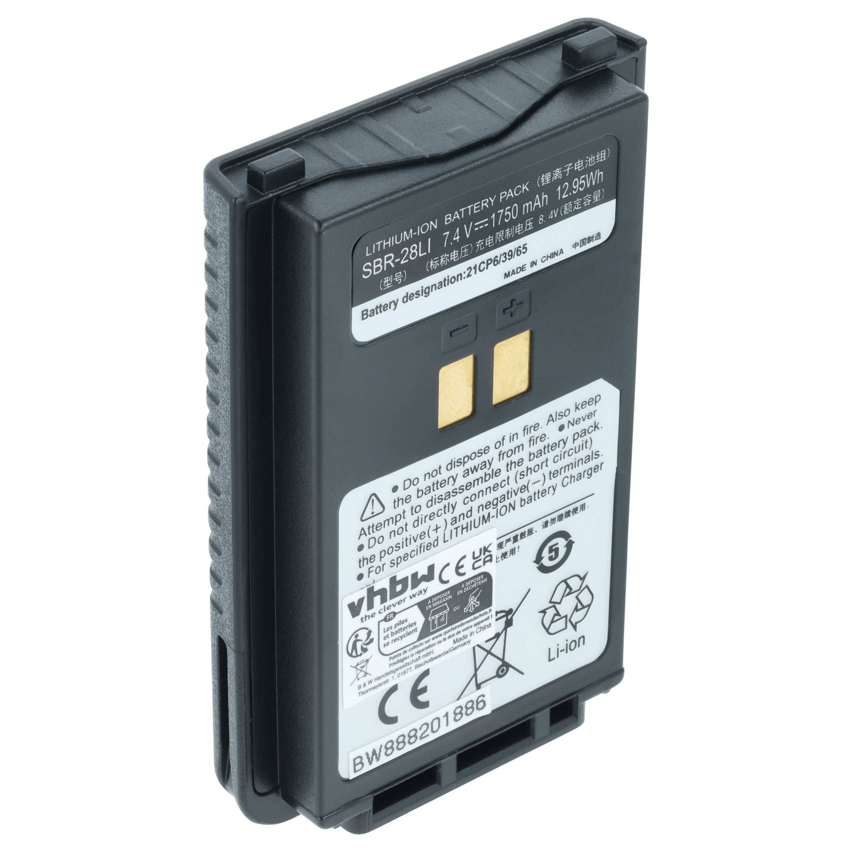 vhbw Akku Ersatz für Yaesu SBR-28, SBR-28Li für Funkgerät, Walkie Talkie (1750 mAh, 7,4 V, Li-Ion)