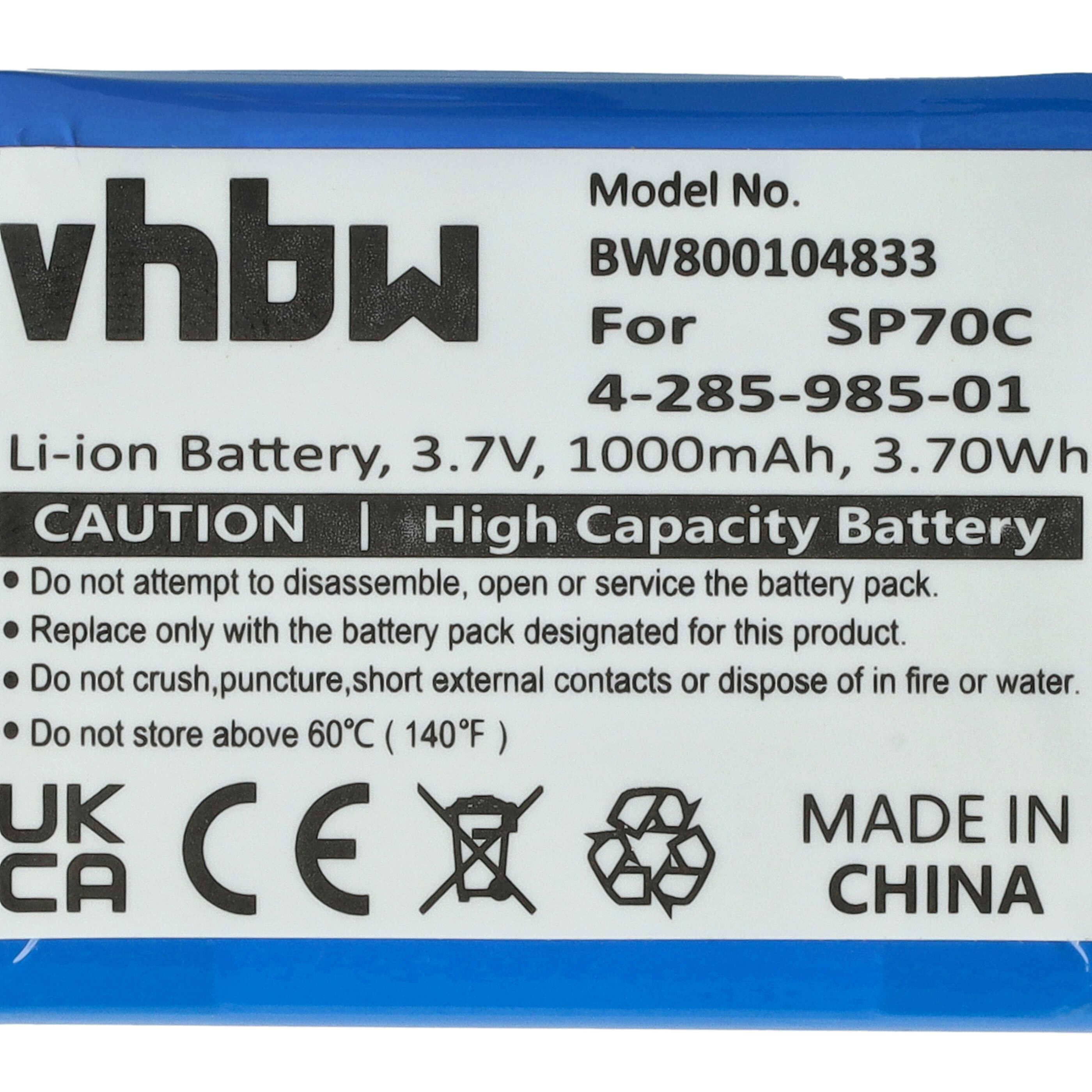 vhbw Akku kompatibel mit Sony Pulse Wireless Headset 7.1 Spielekonsole (1000 mAh, 3,7 V, Li-Ion)