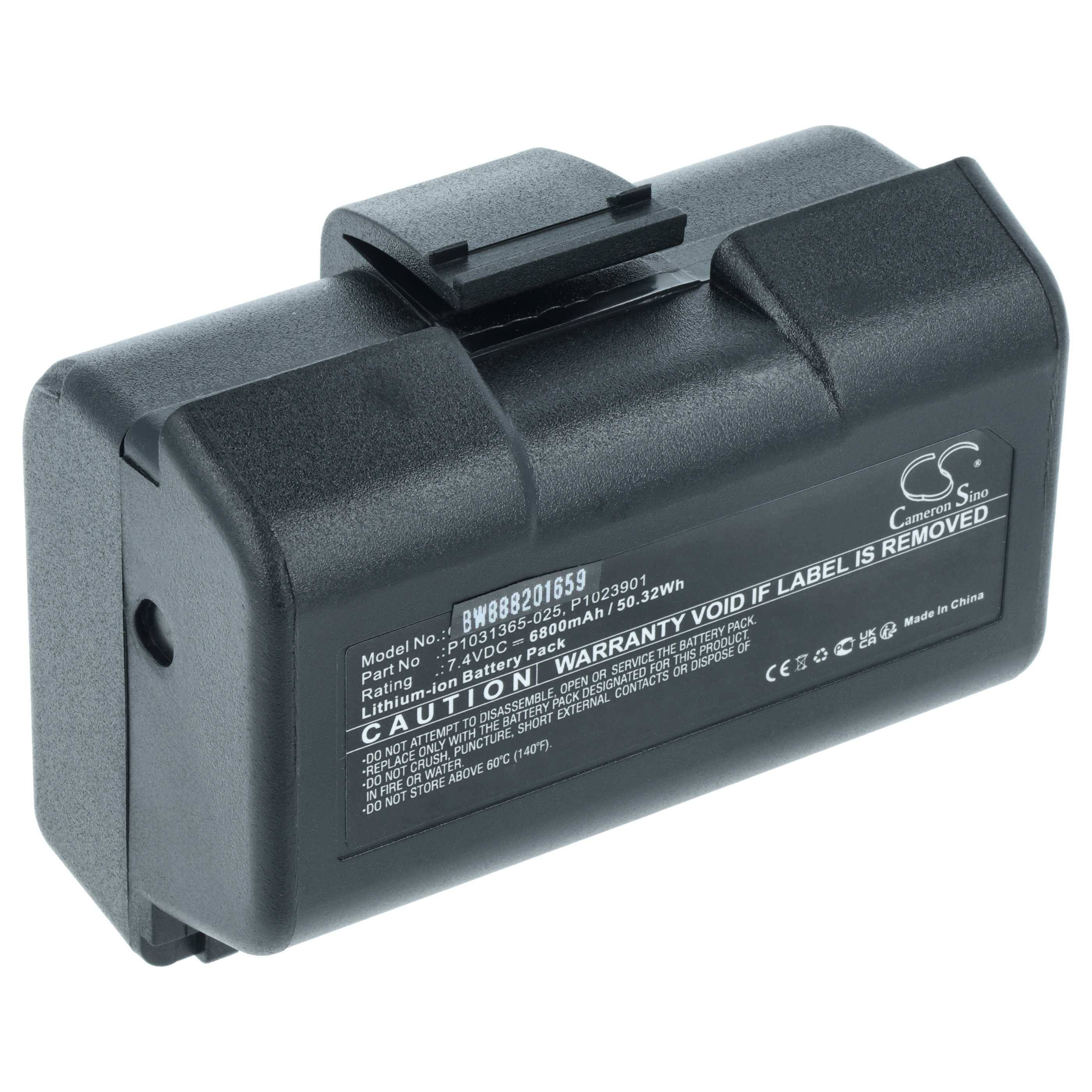 Eine schwarze wiederaufladbare Lithium-Ionen-Batterie mit Text, der Modellnummer, Spannung und Kapazitätsdetails anzeigt.