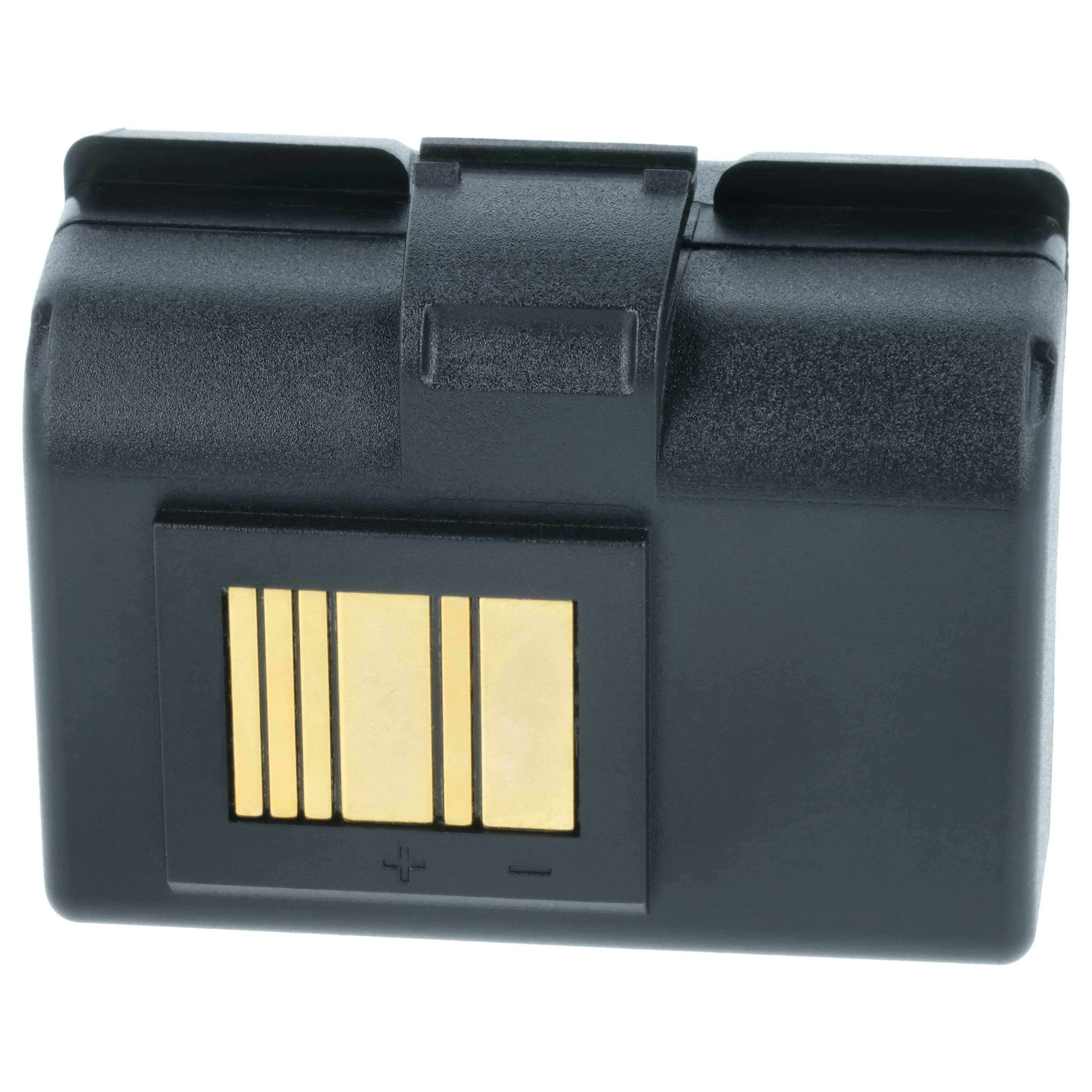 Eine schwarze wiederaufladbare Batteriebox mit goldenen Anschlussklemmen wird gezeigt, was darauf hindeutet, dass es sich um eine entfernbare und austauschbare Stromquelle handelt.