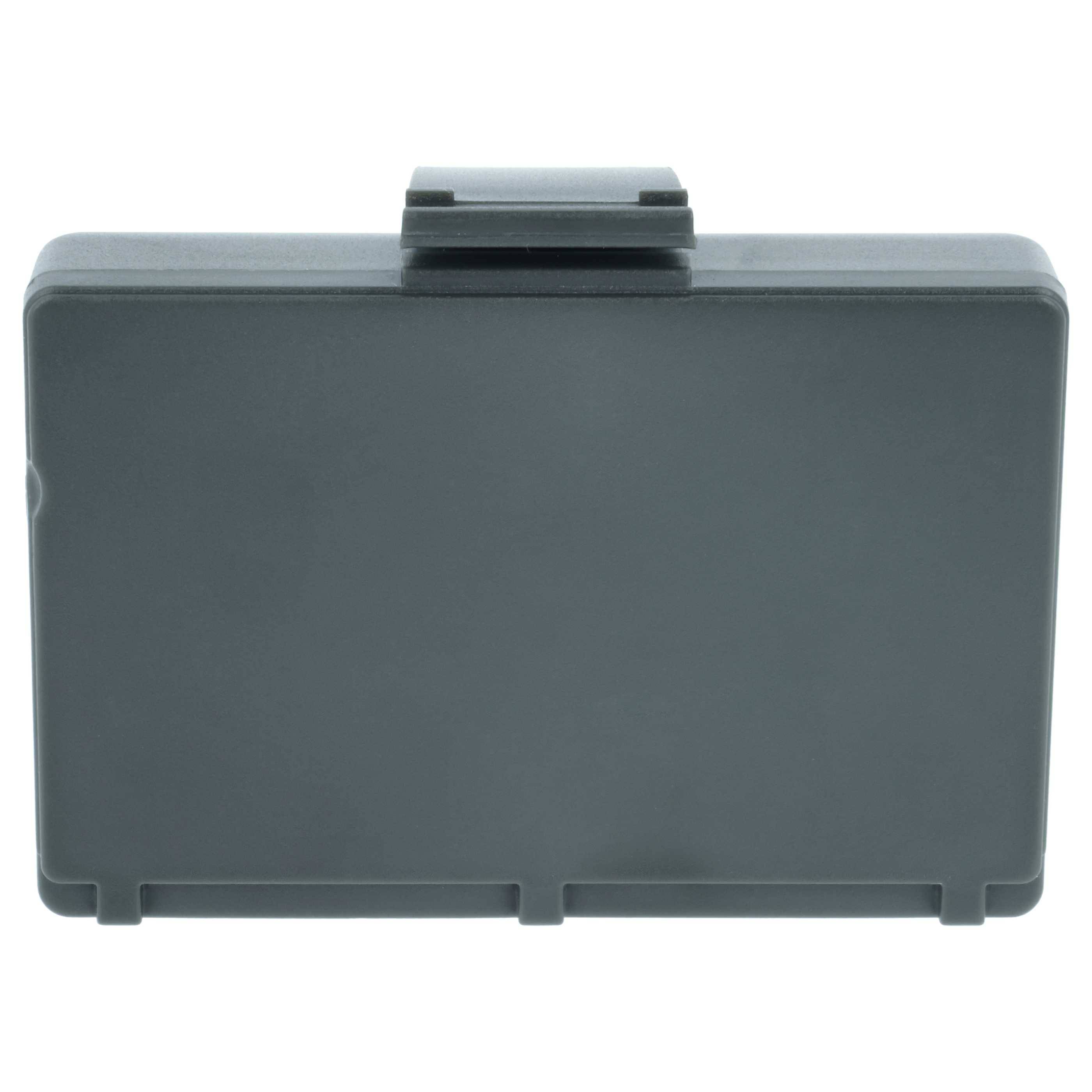 Eine rechteckige, schmale schwarze Schatulle mit einem Verschluss oben, von vorne betrachtet, typischerweise zum Aufbewahren von kleinen Gegenständen oder Werkzeugen verwendet.