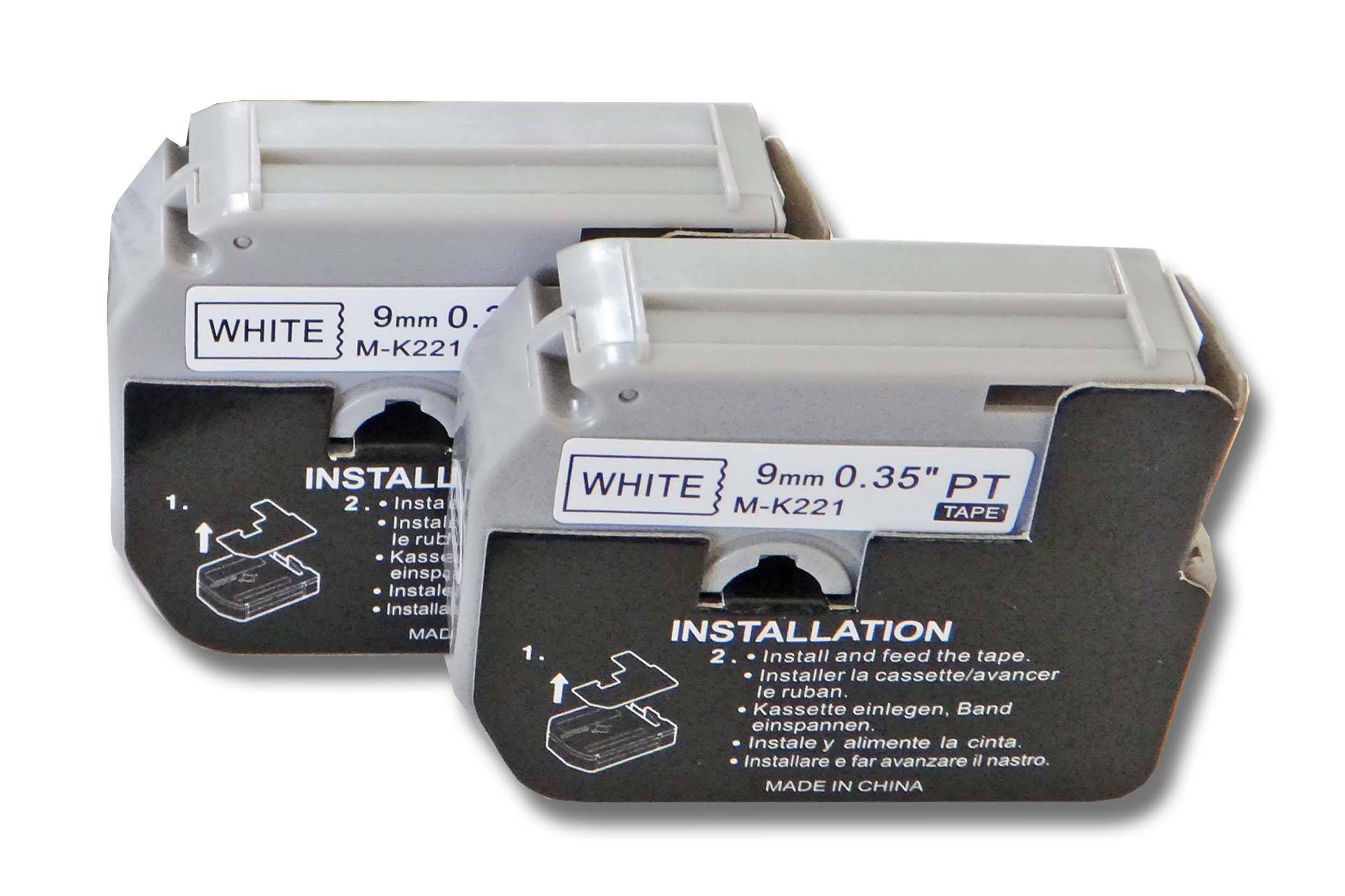 vhbw 2x Schriftband Kassette Ersatz für Brother M-K221 für Etiketten-Drucker 9mm schwarz auf weiß