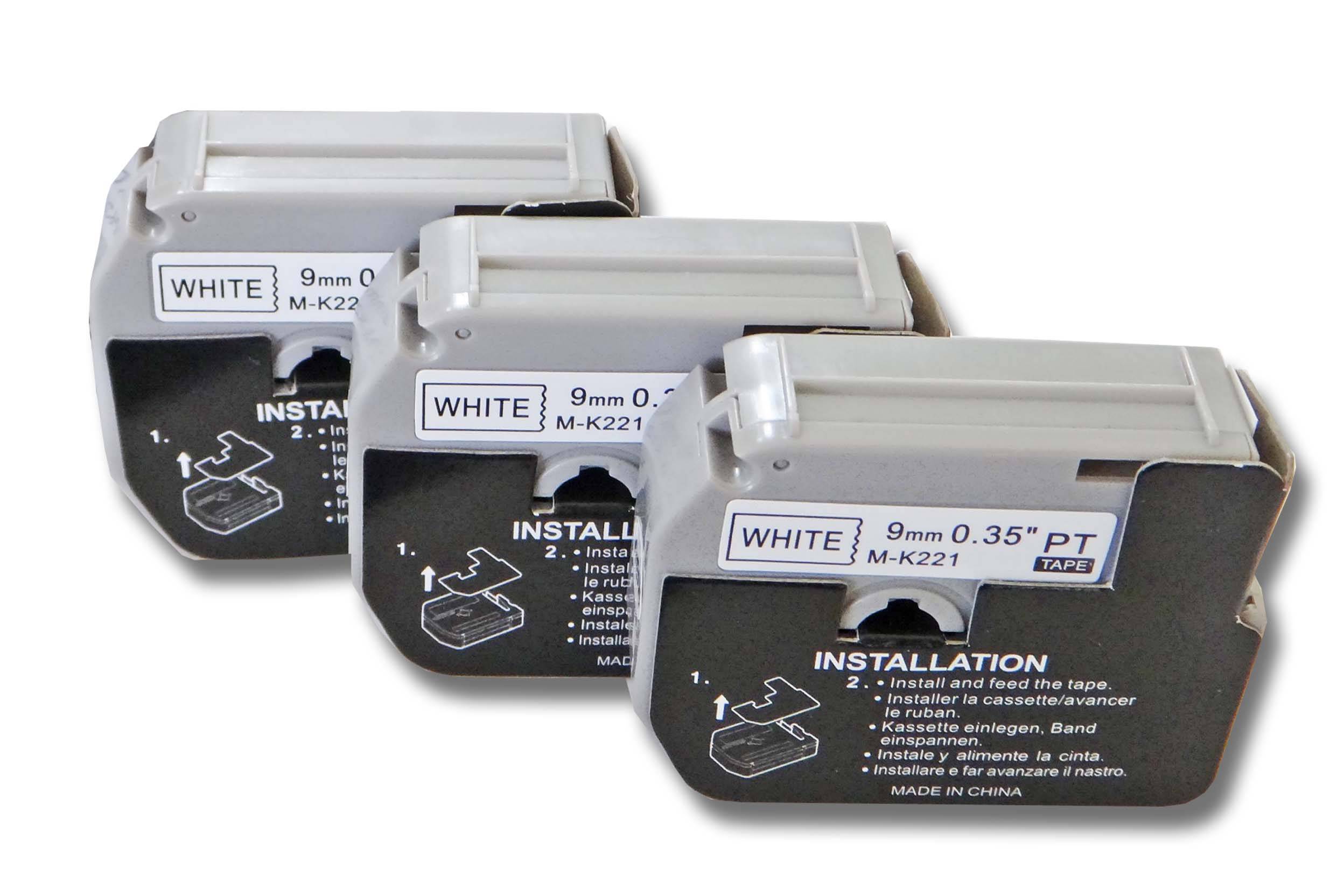 vhbw 3x Schriftband Kassette Ersatz für Brother M-K221 für Etiketten-Drucker 9mm schwarz auf weiß