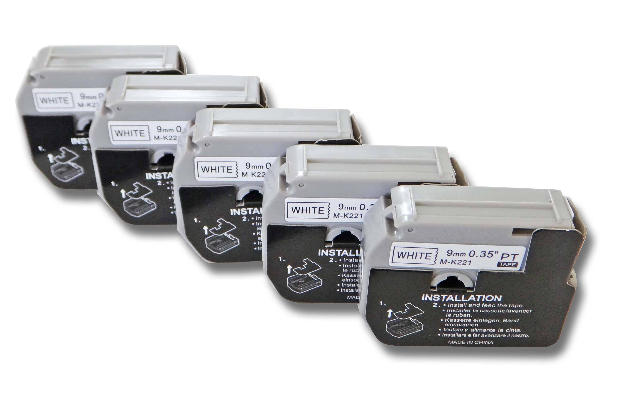 vhbw 5x Schriftband Kassette Ersatz für Brother M-K221 für Etiketten-Drucker 9mm schwarz auf weiß