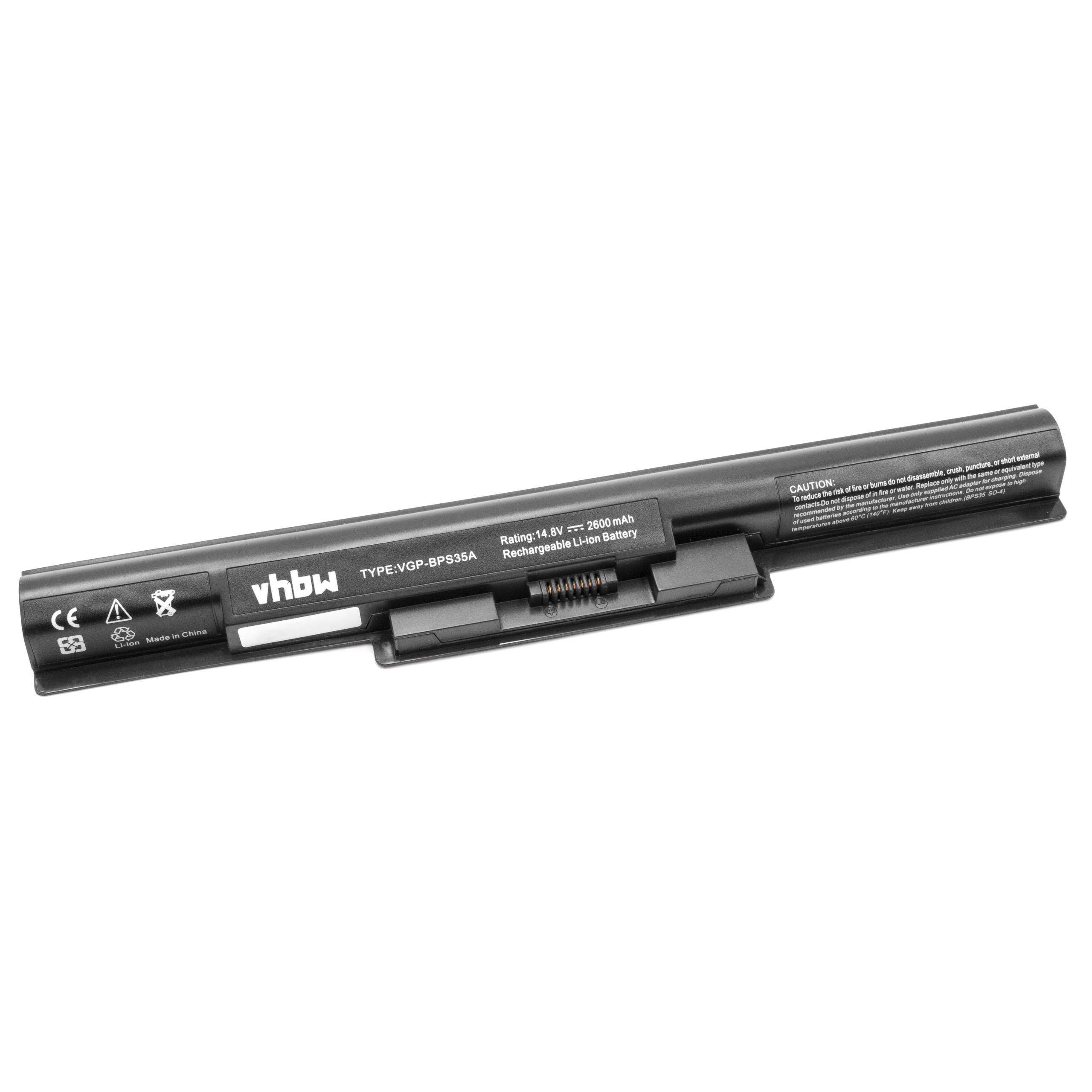 vhbw Akku kompatibel mit Sony Vaio SVF15218SC, SVF15218CXB, SVF15218CXP, SVF15218SCW, SVF15218SF Notebook (2600 mAh, 14,8 V, Li-Ion)