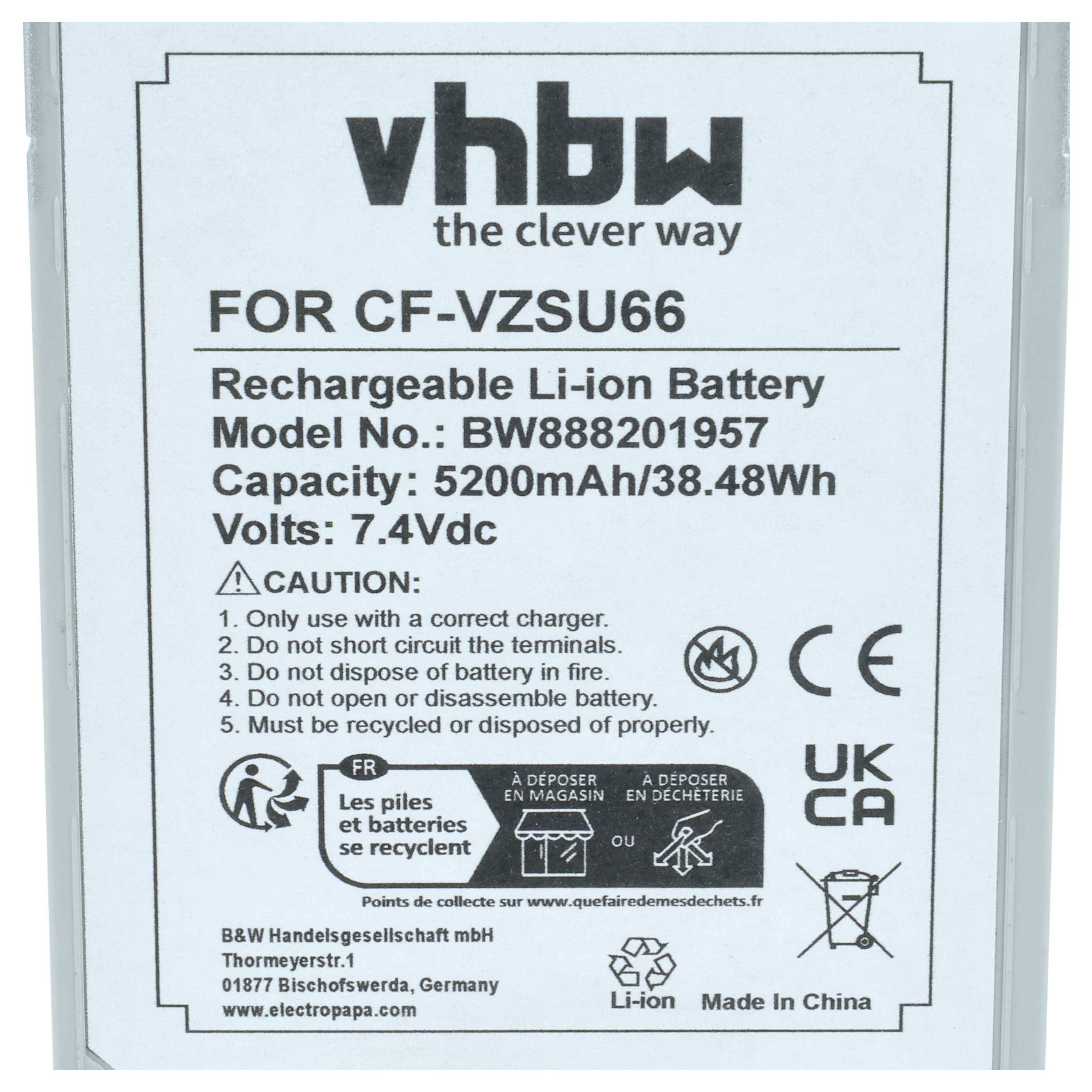vhbw Akku Ersatz für Panasonic CF-VZSU66U für Notebook (5200 mAh, 7,4 V, Li-Ion)