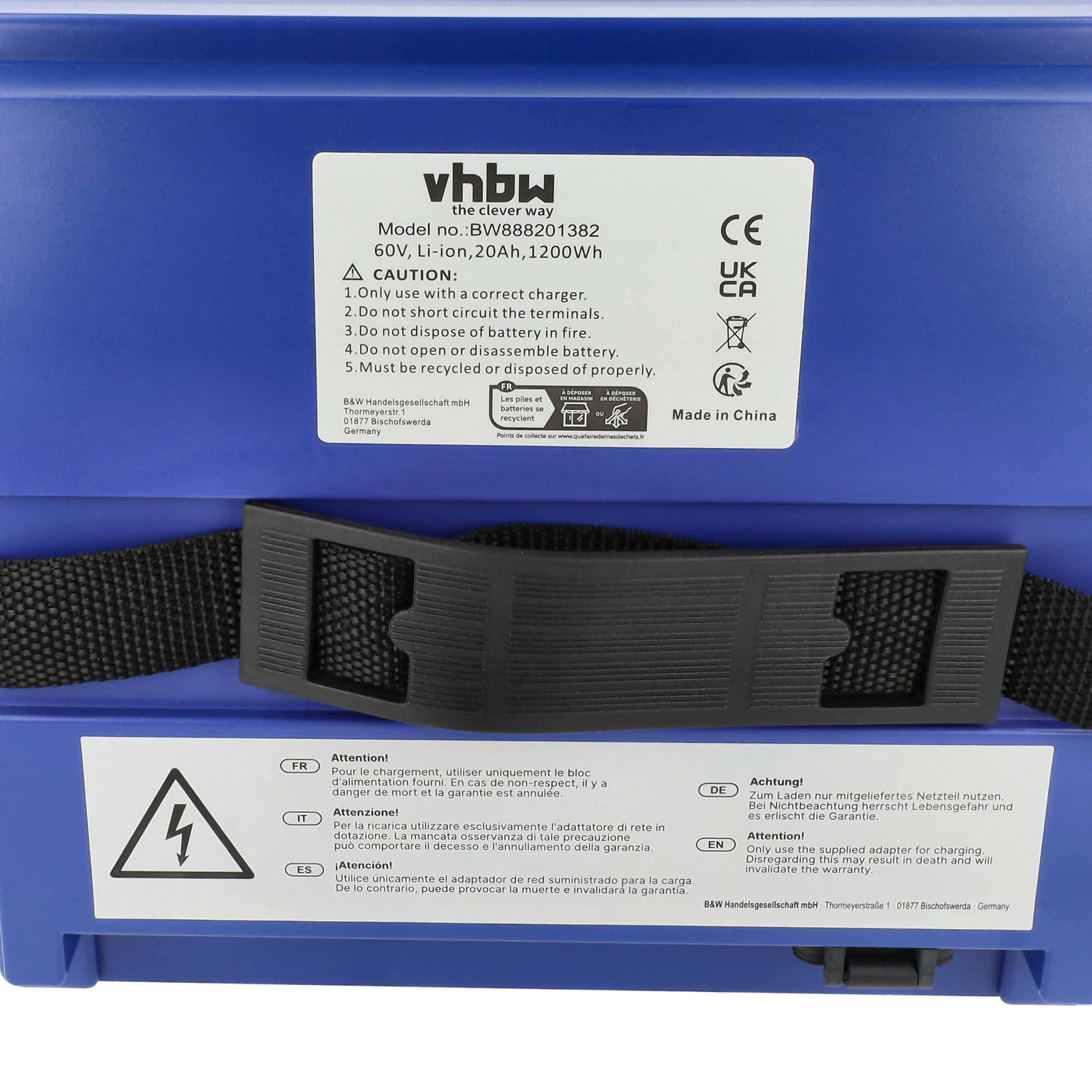 vhbw Akku für Elektrorollstühle, E-Scooter, E-Roller, E-Bikes, Boote usw. (20 Ah, 60 V, Li-Ion, inkl. Ladegerät)